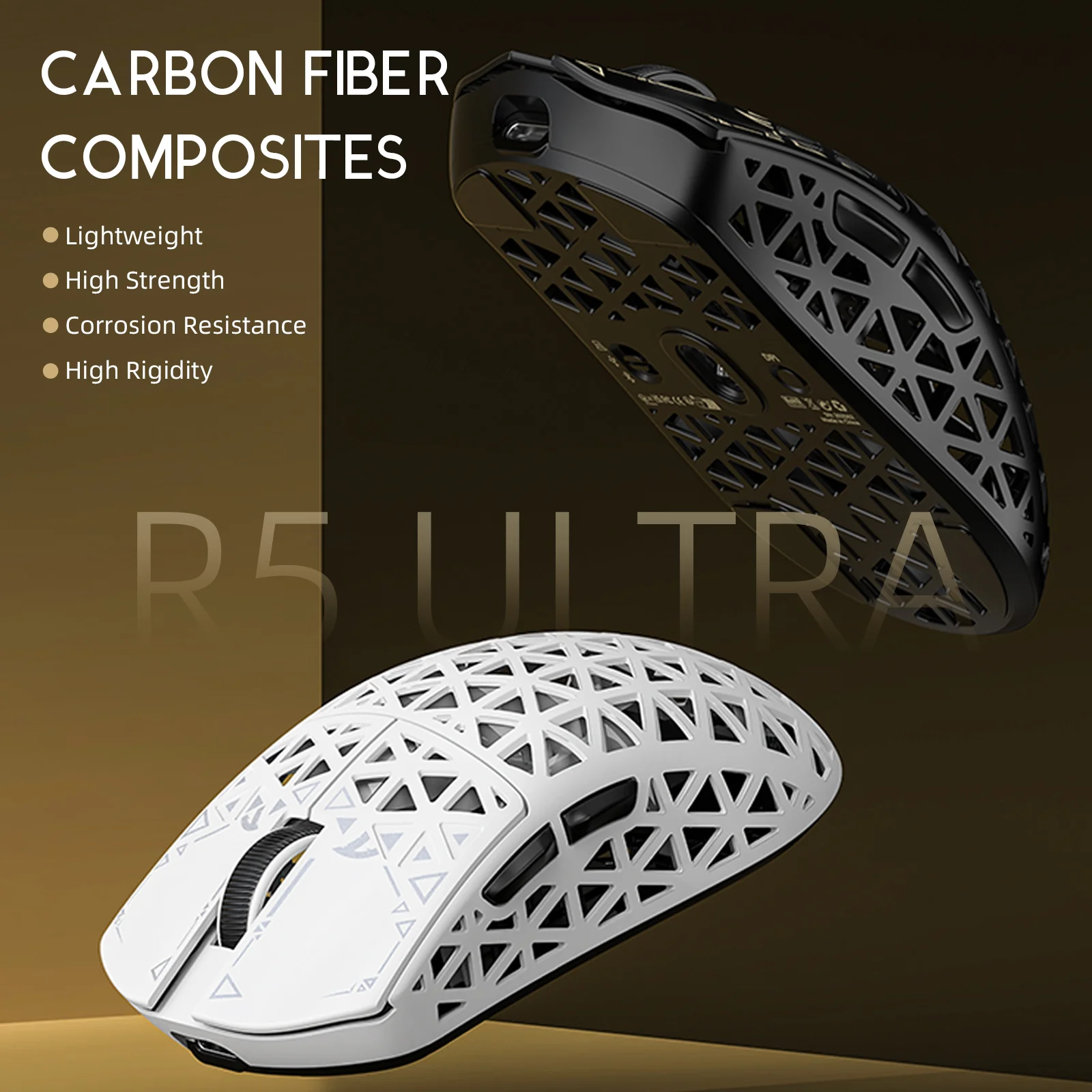 ATTACK SHARK R5 ULTRA Carbon Fiber Wireless 8K PAW3950MAX Gaming Mouse with 8K Coiled Cable