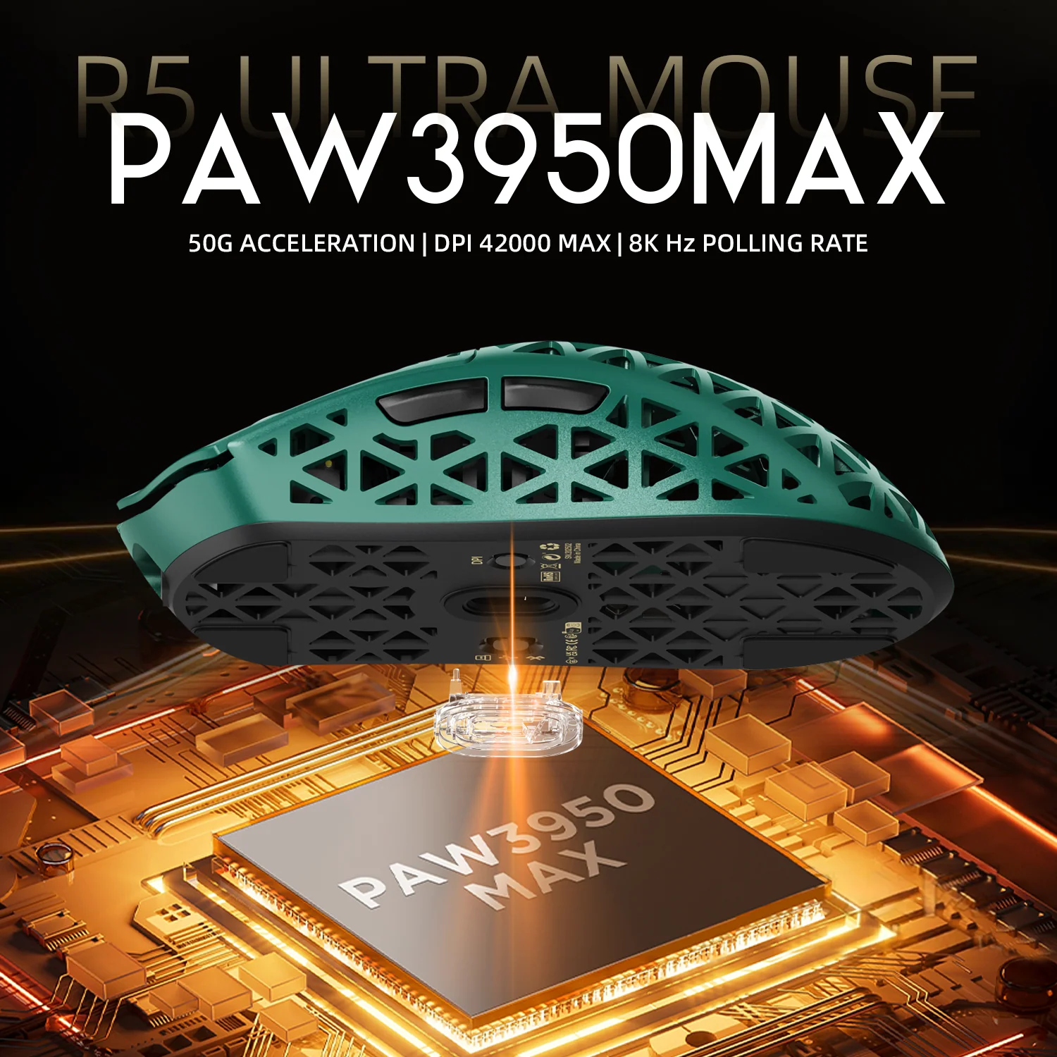 ATTACK SHARK R5 ULTRA Carbon Fiber Wireless 8K PAW3950MAX Gaming Mouse with 8K Coiled Cable