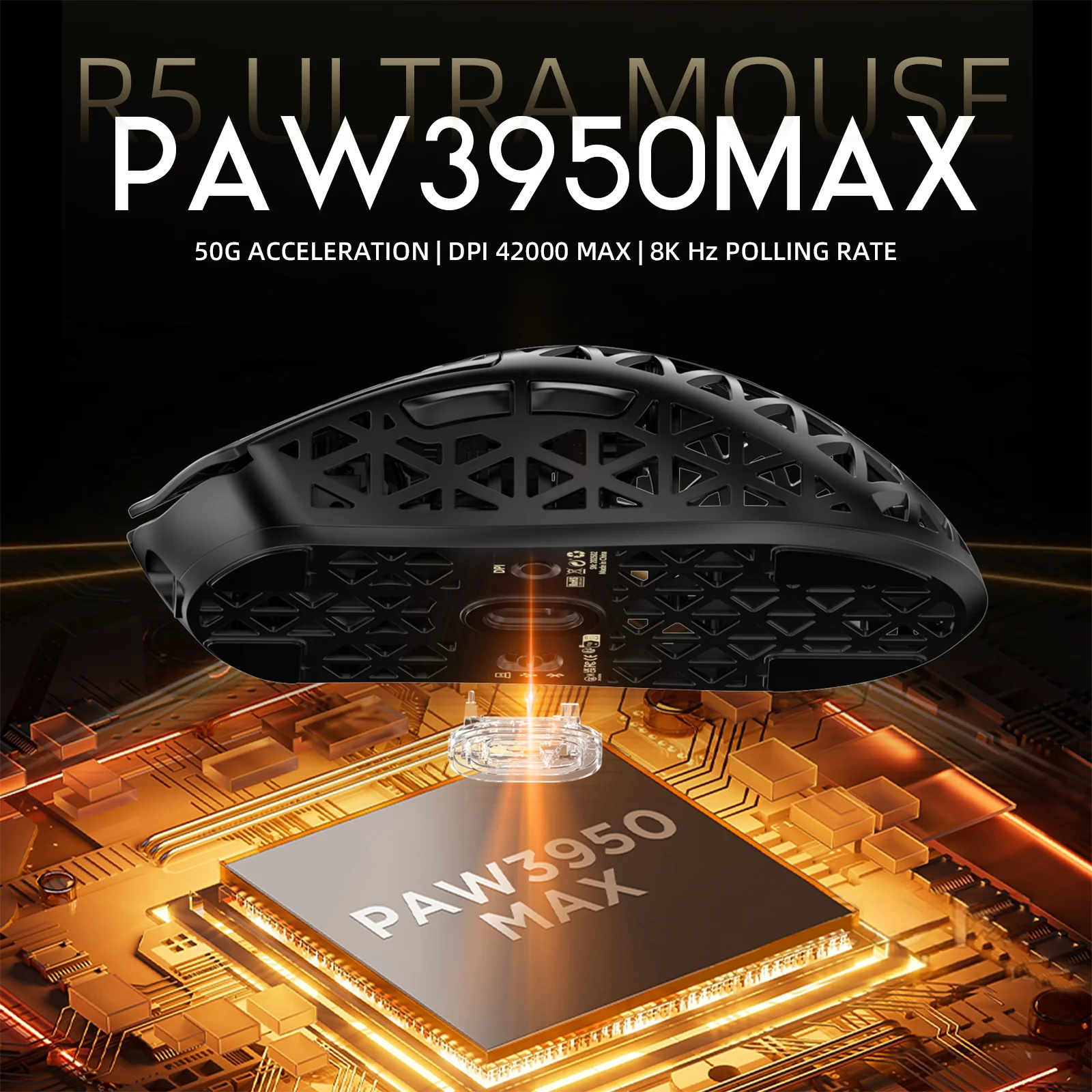 ATTACK SHARK R5 ULTRA Carbon Fiber Wireless 8K PAW3950MAX Gaming Mouse with 8K Coiled Cable