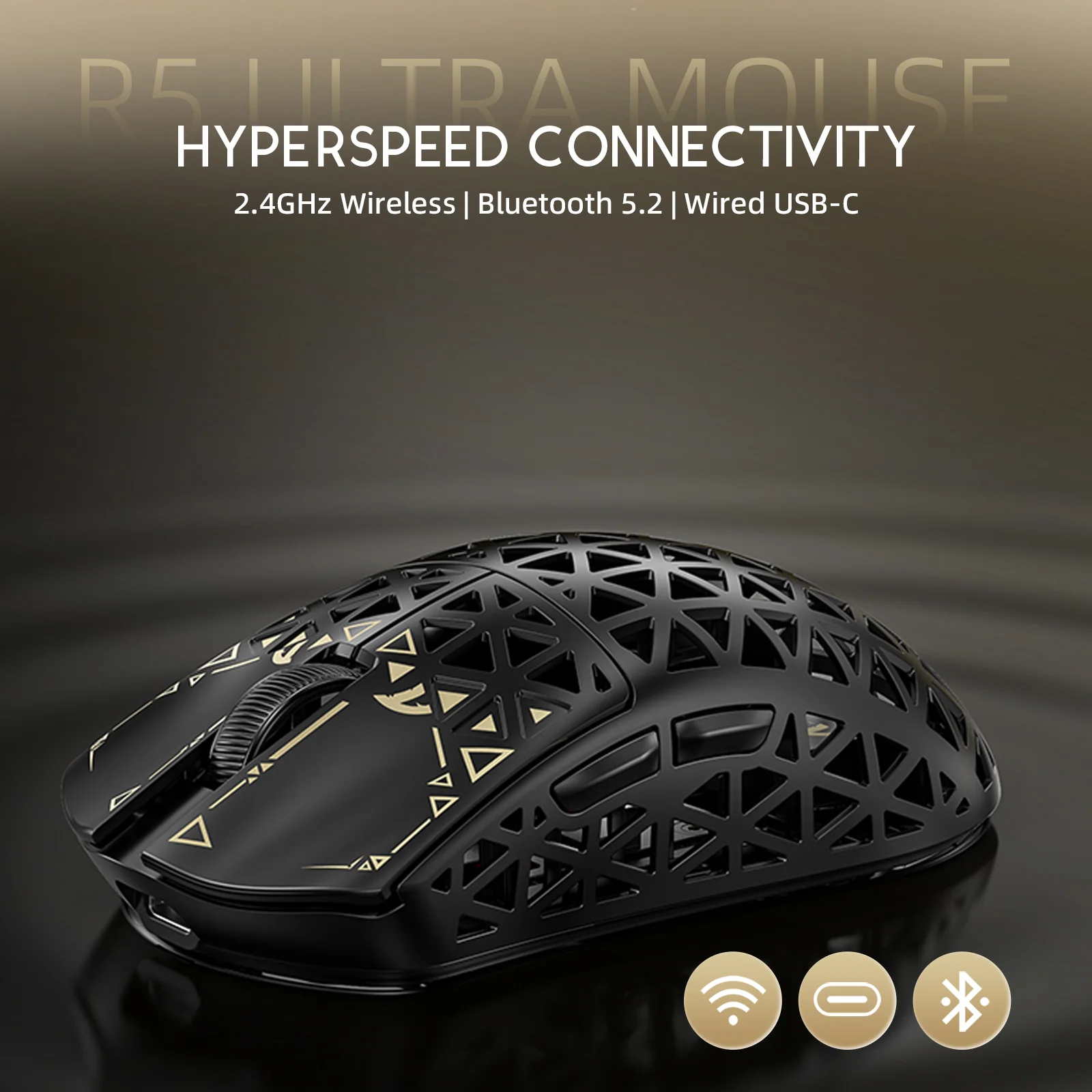 ATTACK SHARK R5 ULTRA Carbon Fiber Wireless 8K PAW3950MAX Gaming Mouse with 8K Coiled Cable
