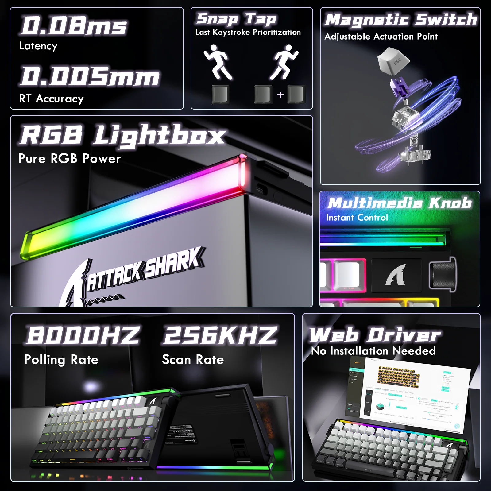 ATTACK SHARK R85 HE Rapid Trigger Keyboard Magnetic Switch with Custom Lightbox