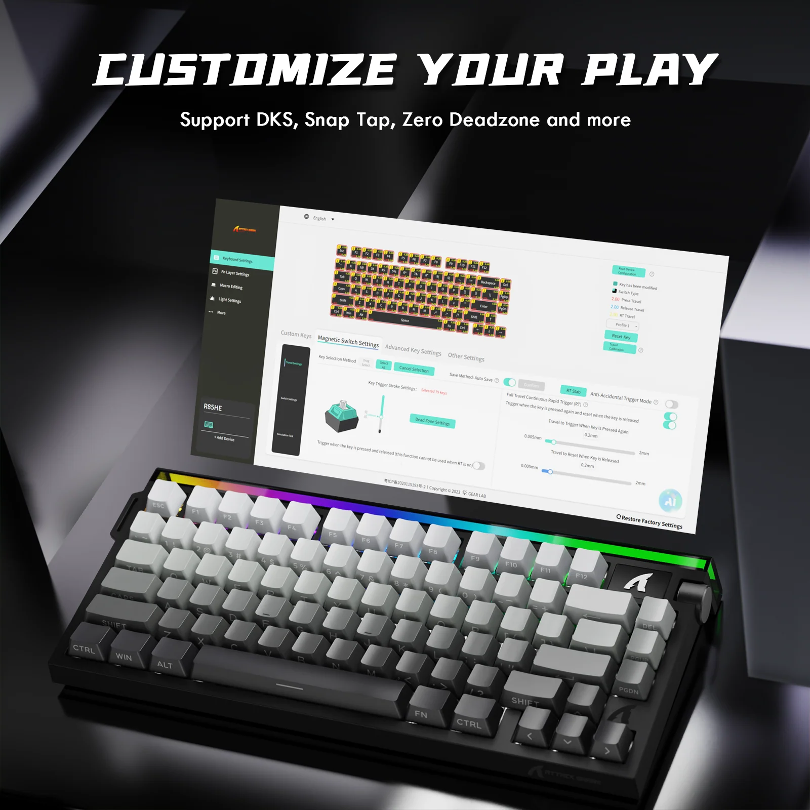 ATTACK SHARK R85 HE Rapid Trigger Keyboard Magnetic Switch with Custom Lightbox