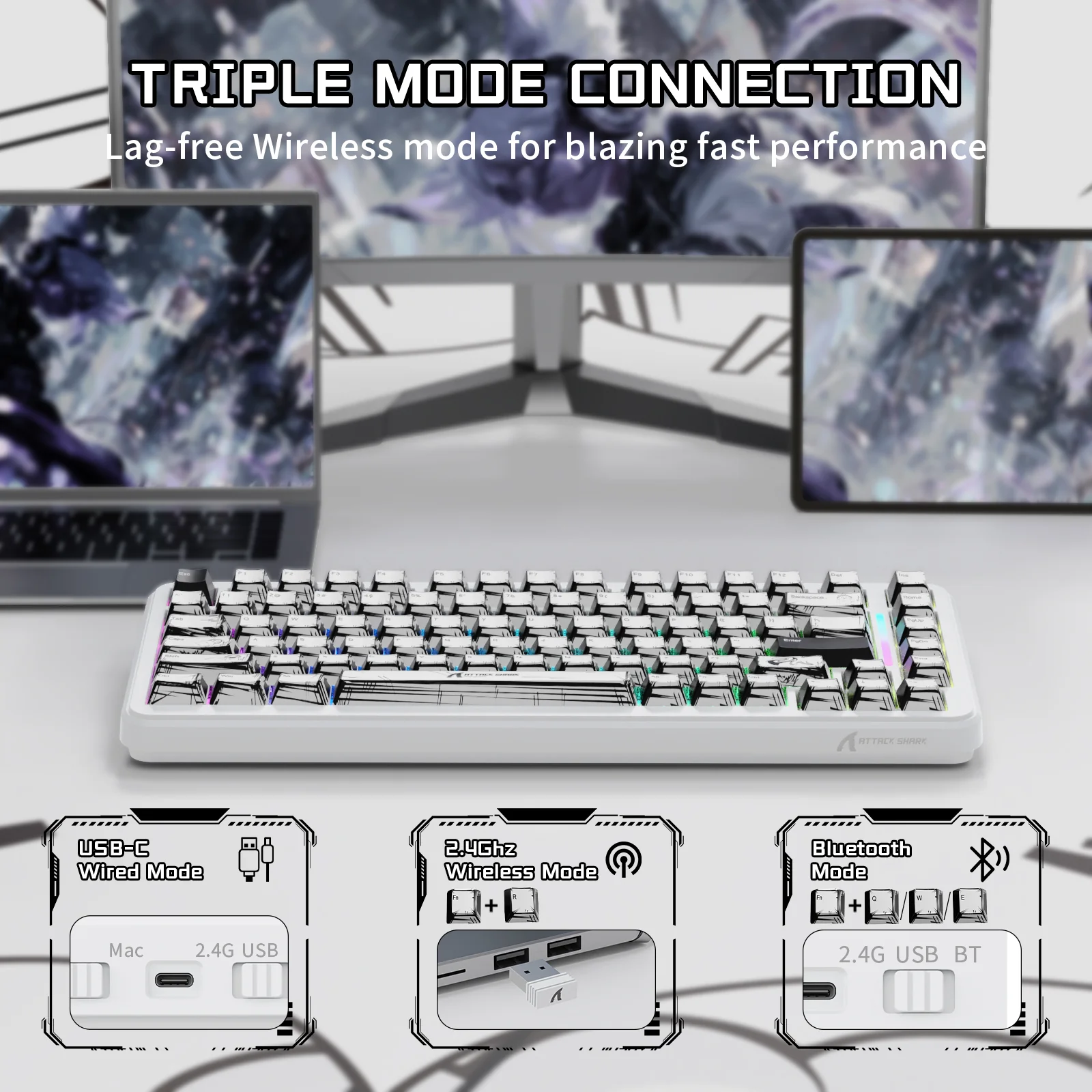 ATTACK SHARK X82PRO HE Wireless Rapid Trigger Gaming Keyboard Magnetic Switch