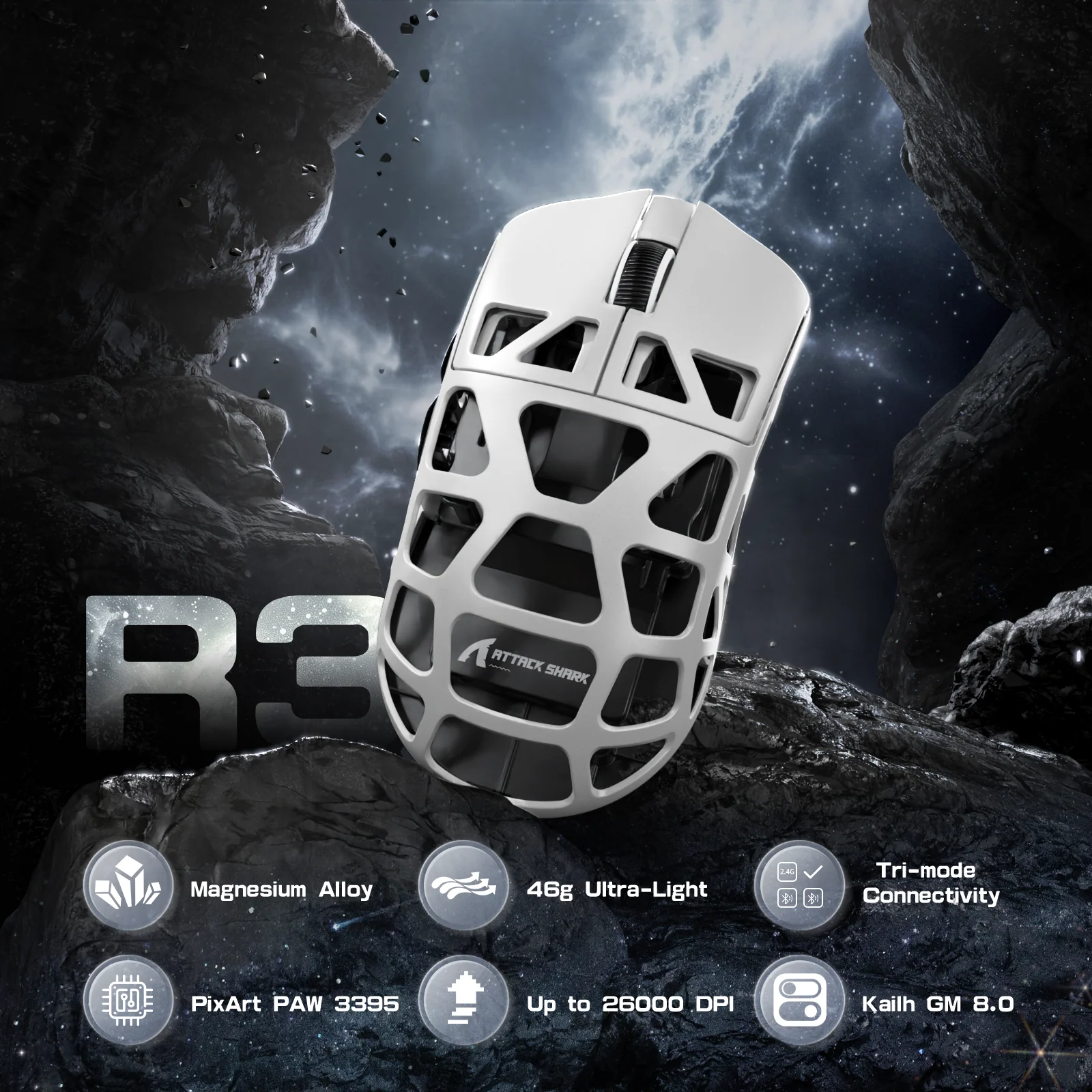 ATTACK SHARK R3 Magnesium Alloy Gaming Mouse 8K with C06 Coiled Cable
