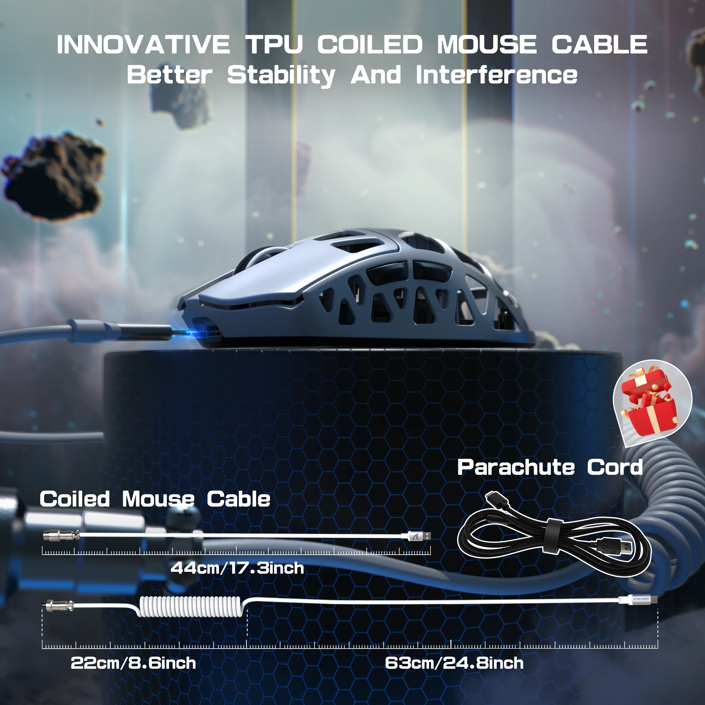ATTACK SHARK R3 Magnesium Alloy Gaming Mouse 8K with C06 Coiled Cable