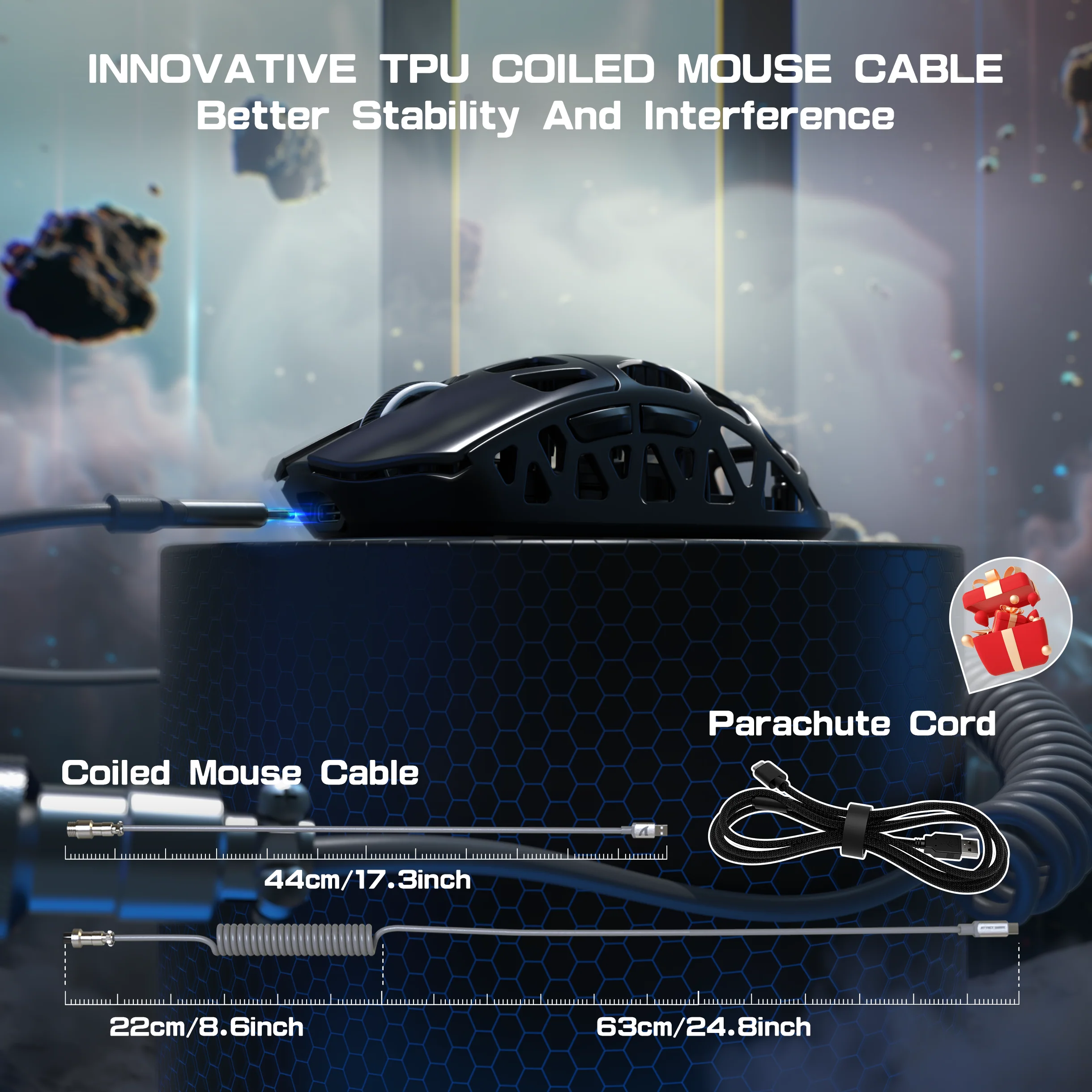 ATTACK SHARK R3 Magnesium Alloy Gaming Mouse 8K with C06 Coiled Cable