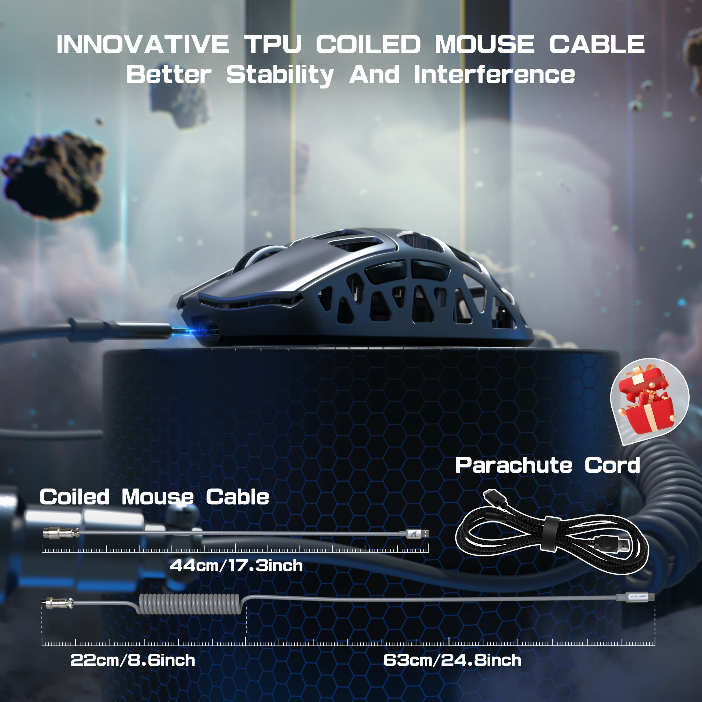 ATTACK SHARK R3 Magnesium Alloy Gaming Mouse 8K with C06 Coiled Cable