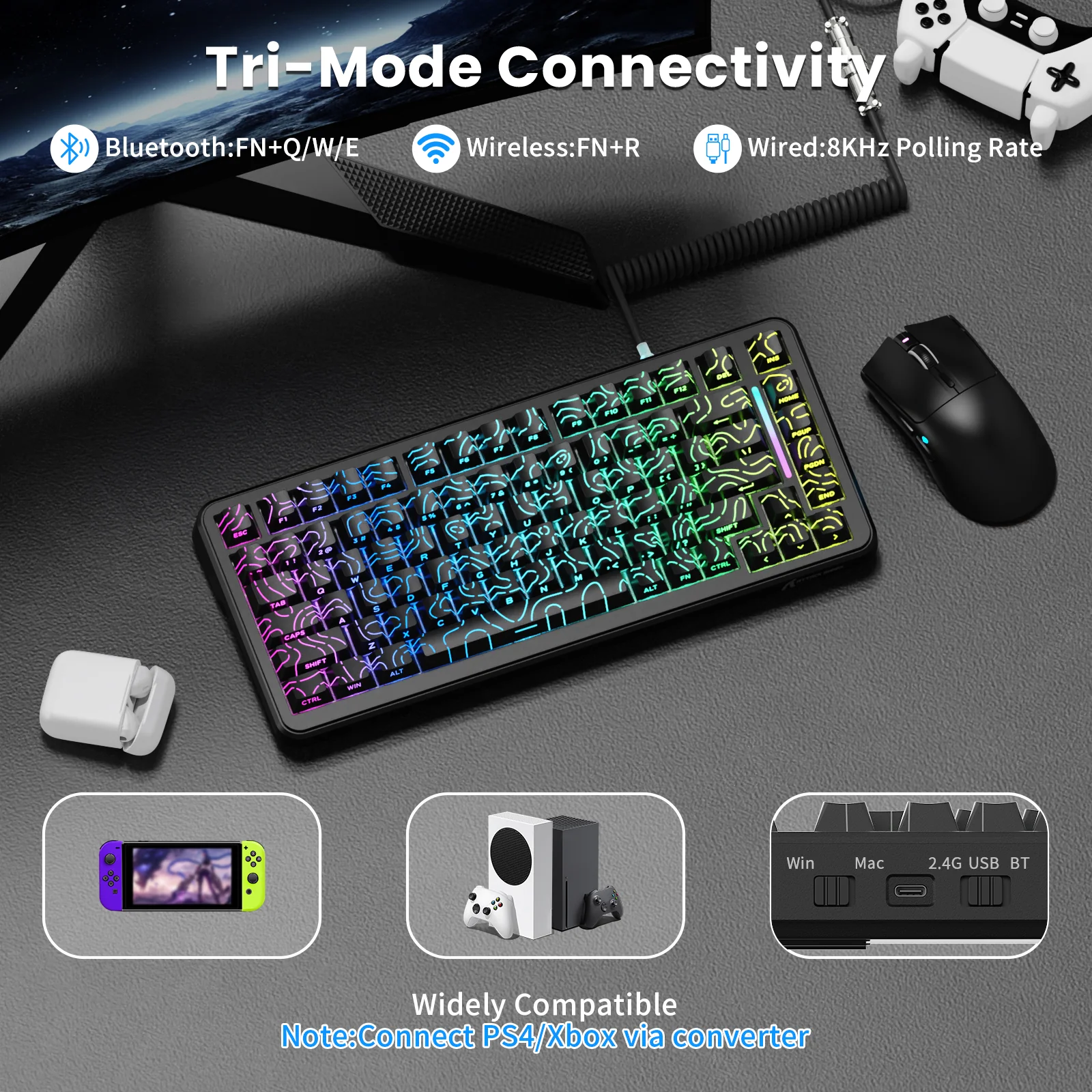 ATTACK SHARK X82PRO HE Magnetic Keyboard With C01Ultra RGB Coiled Cable