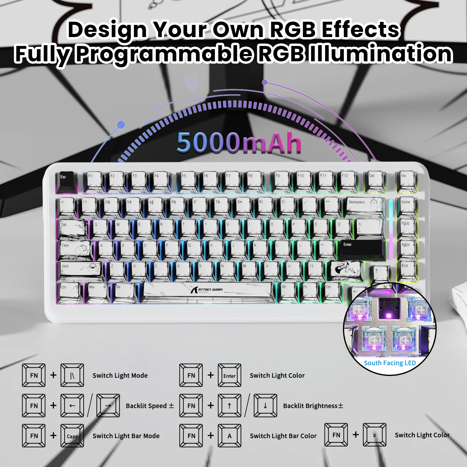 ATTACK SHARK X82PRO HE Magnetic Keyboard With C01Ultra RGB Coiled Cable