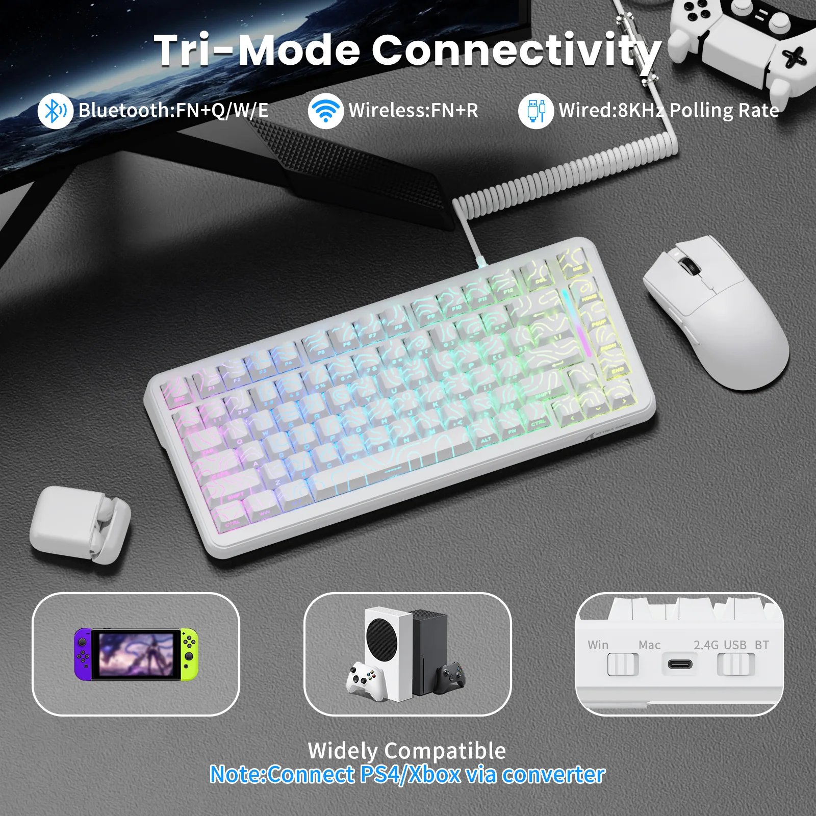 ATTACK SHARK X82PRO HE Magnetic Keyboard With C01Ultra RGB Coiled Cable