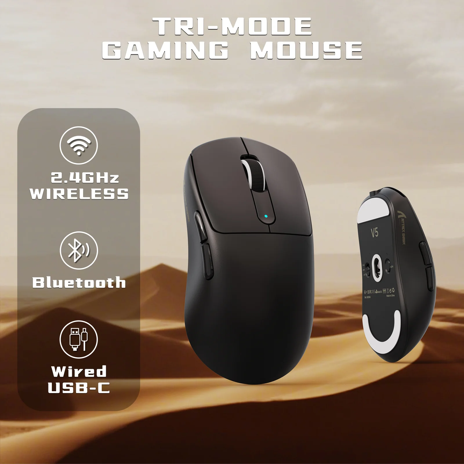 ATTACK SHARK V5 8KHz Wireless PAW3950MAX Gaming Mouse with C06 Ultra Cable