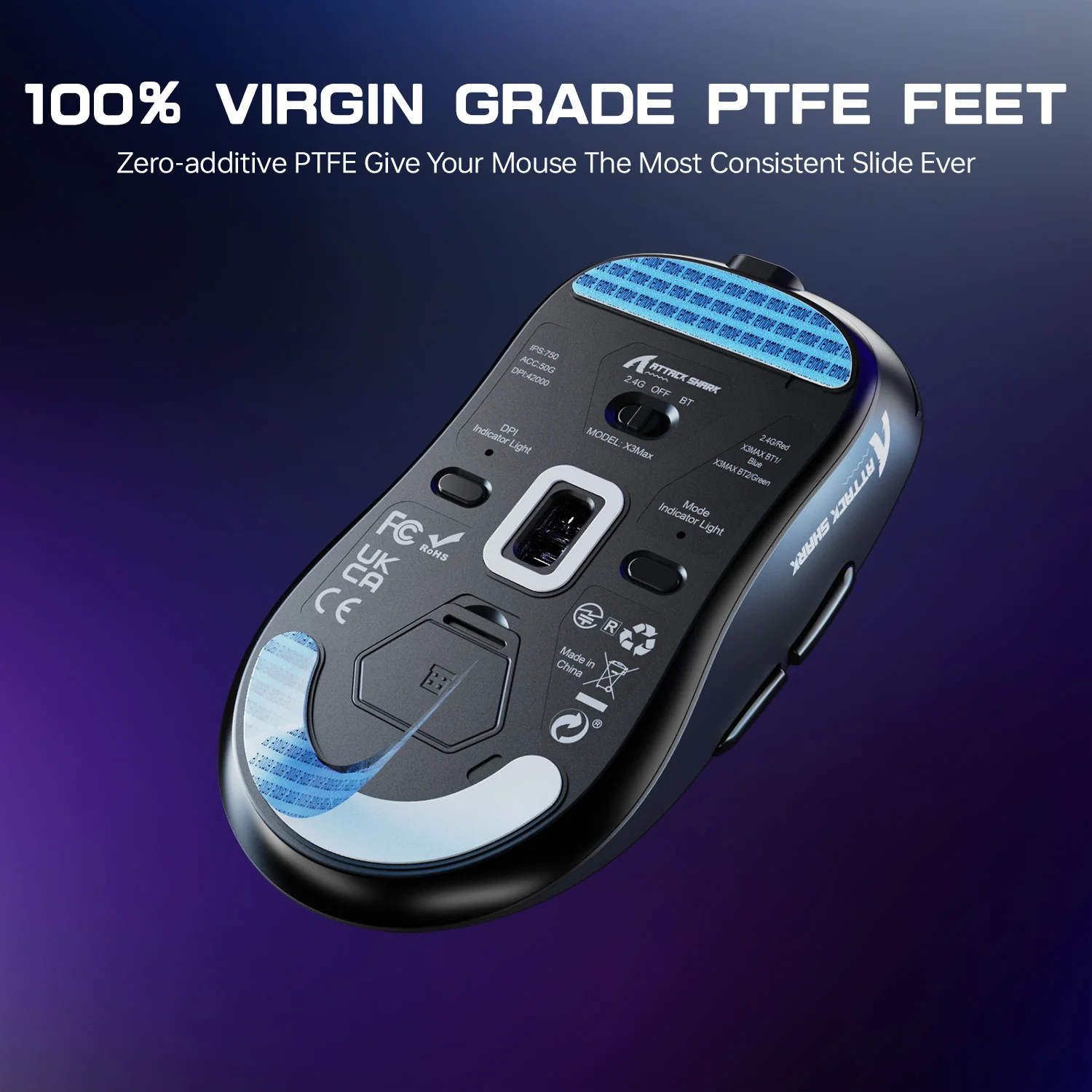ATTACK SHARK X3MAX PAW3950 Wireless Gaming Mouse with C06 Mouse Coiled Cable