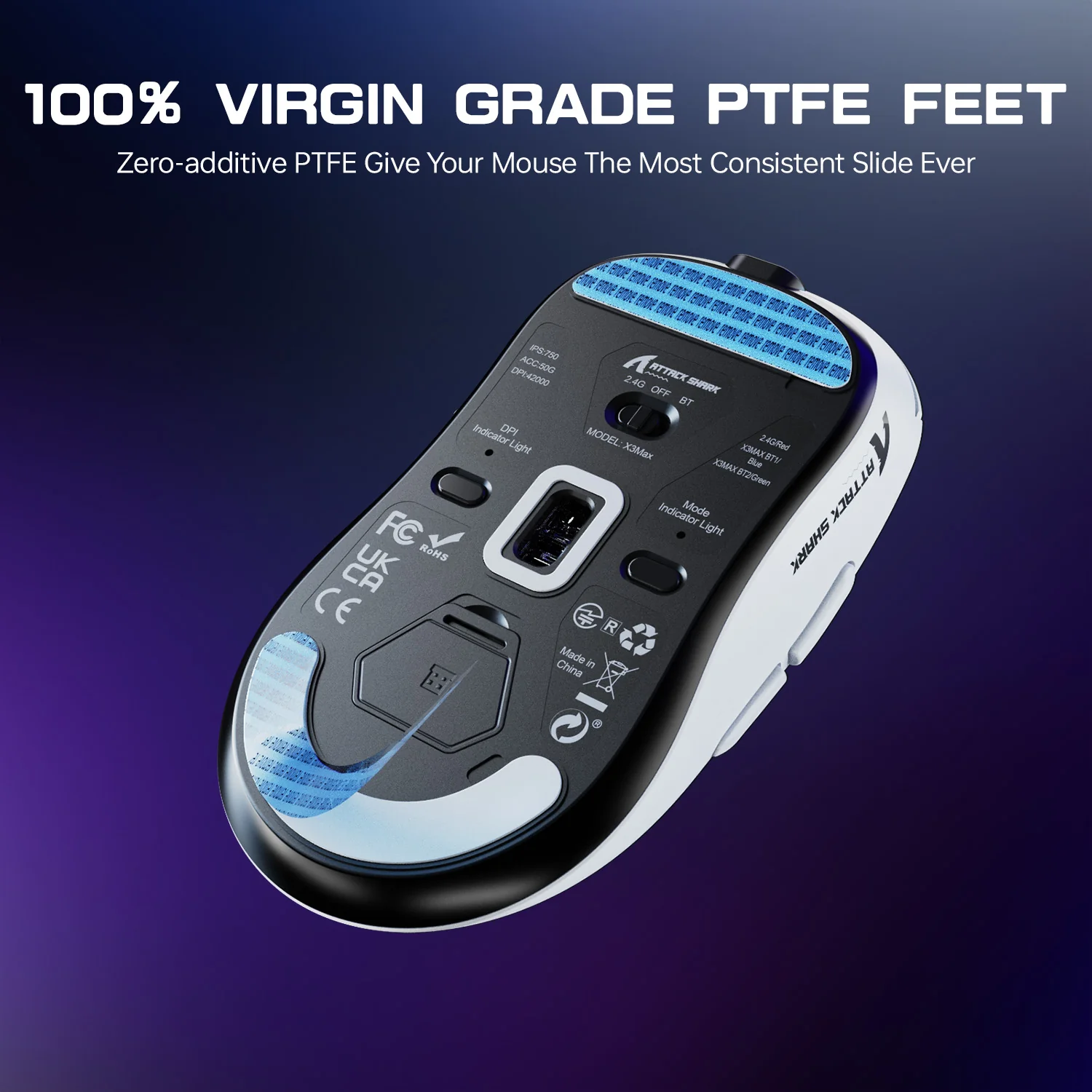 ATTACK SHARK X3MAX PAW3950 Wireless Gaming Mouse with C06 Mouse Coiled Cable