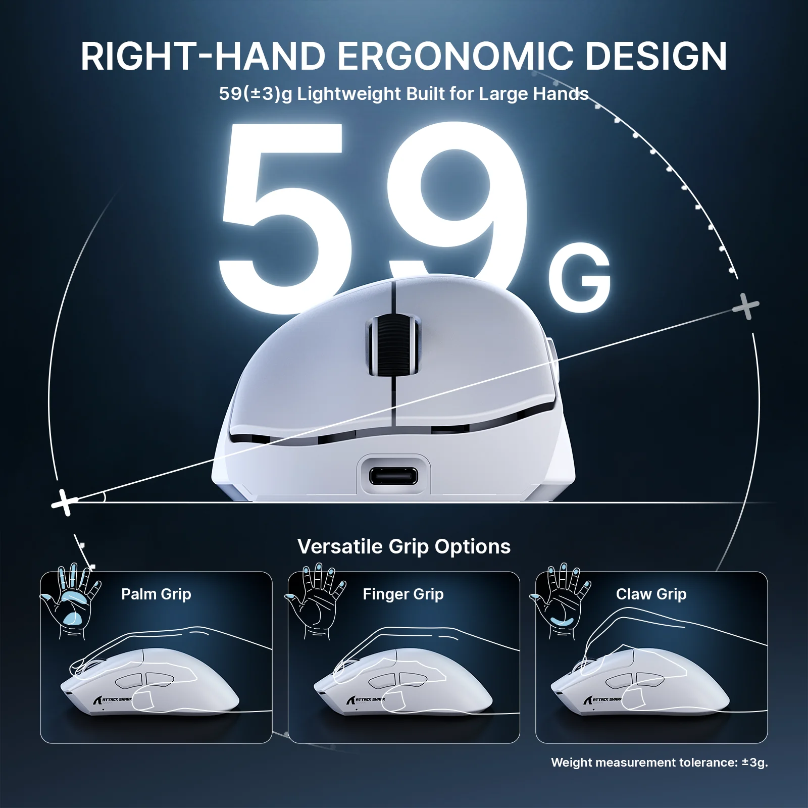 ATTACK SHARK V8 Ultra-Light Ergonomic Wireless Gaming Mouse