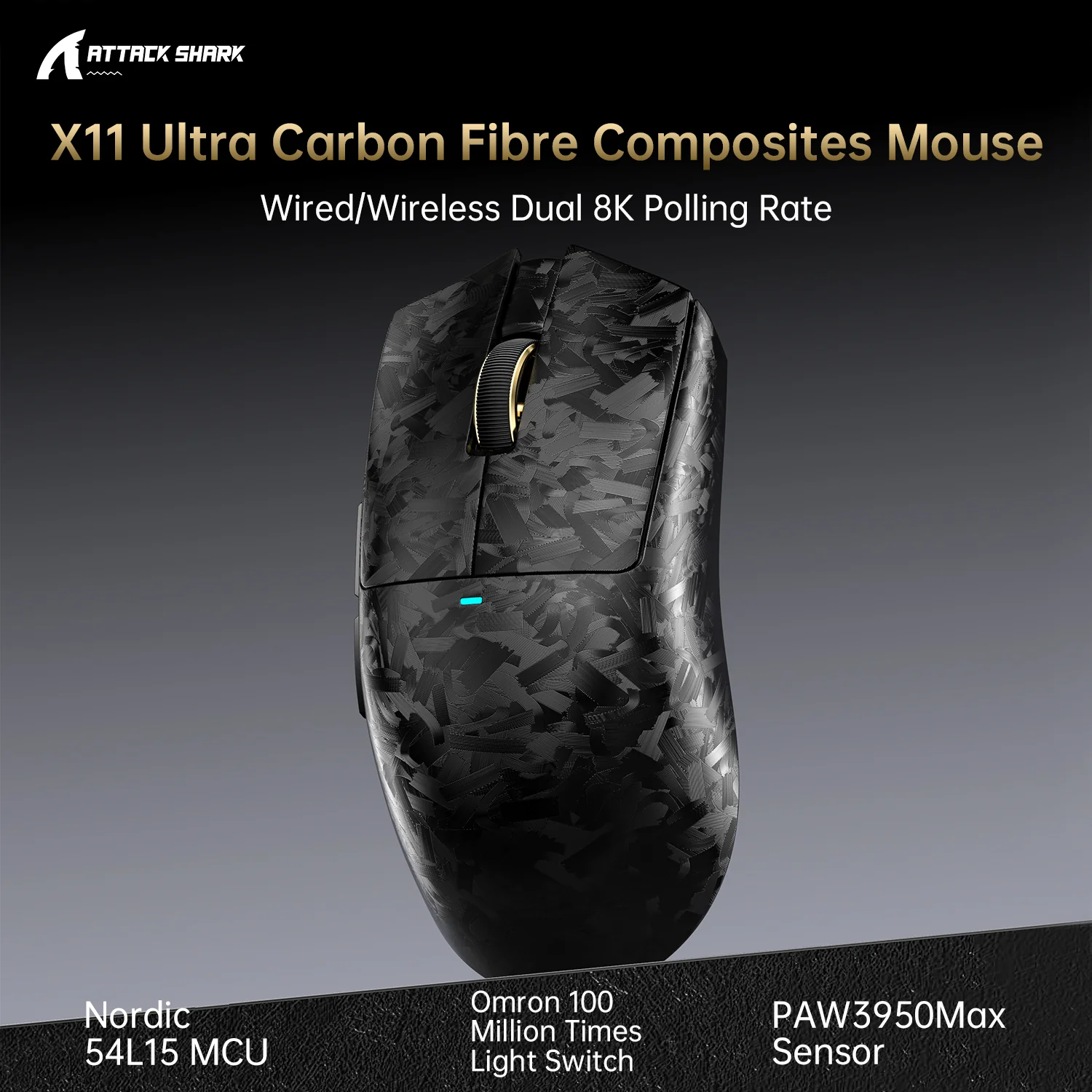 ATTACK SHARK X11 ULTRA Carbon Fiber Wireless 8K PAW3950MAX Gaming Mouse