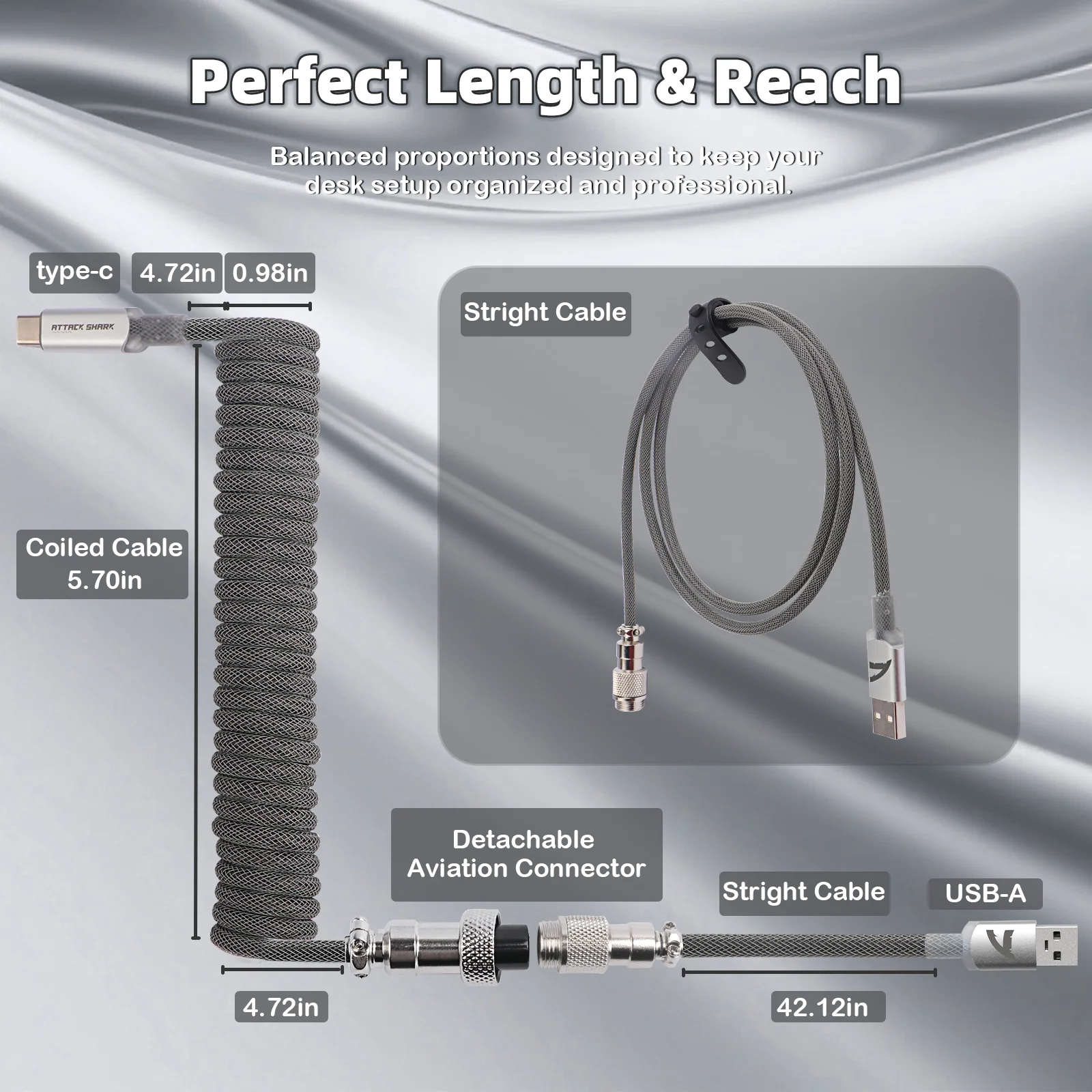 ATTACK SHARK C01ULTIMATE Coiled Cable for 8KHz Magnetic Keyboard