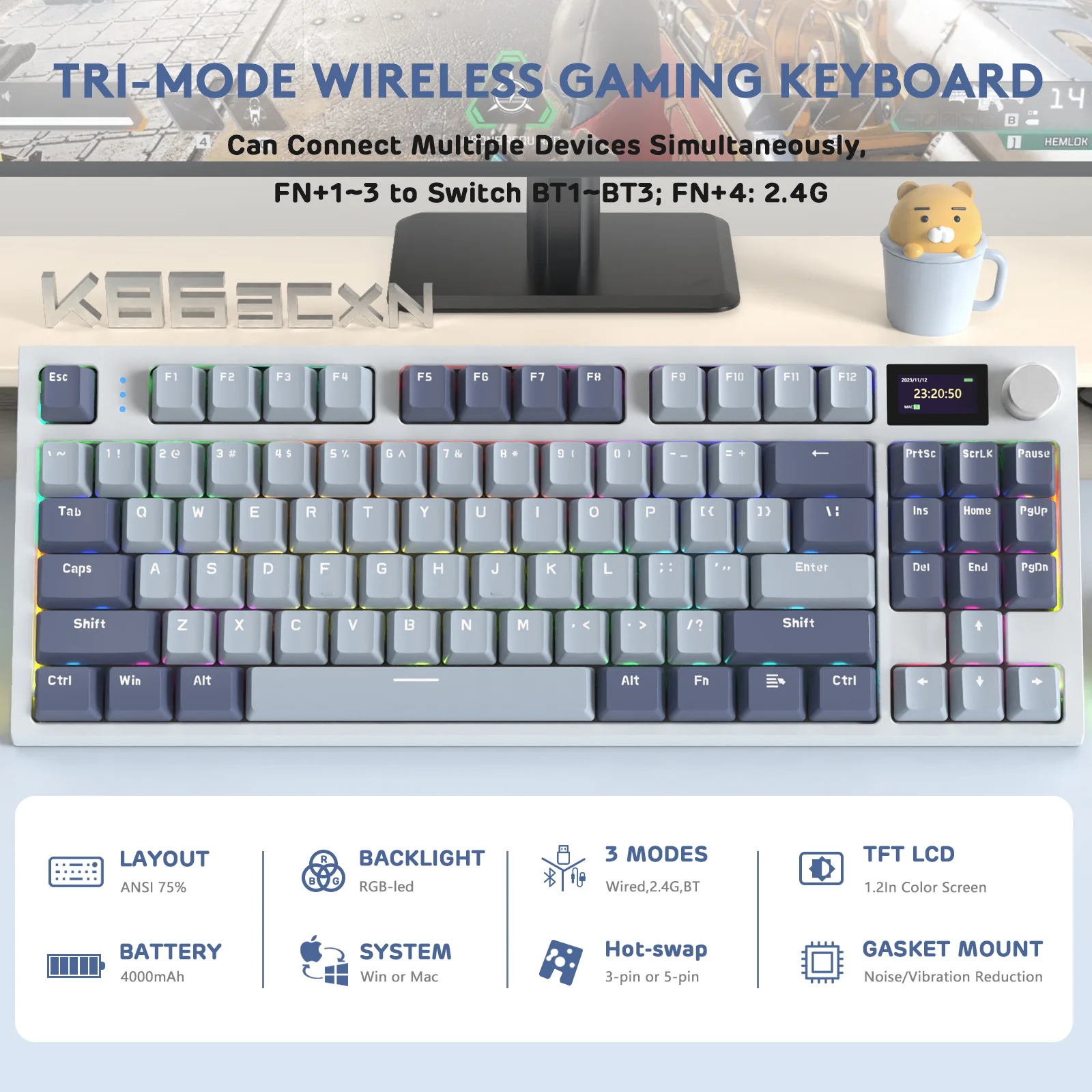 ATTACK SHARK K86 Wireless Mechanical Keyboard with Coiled Cable