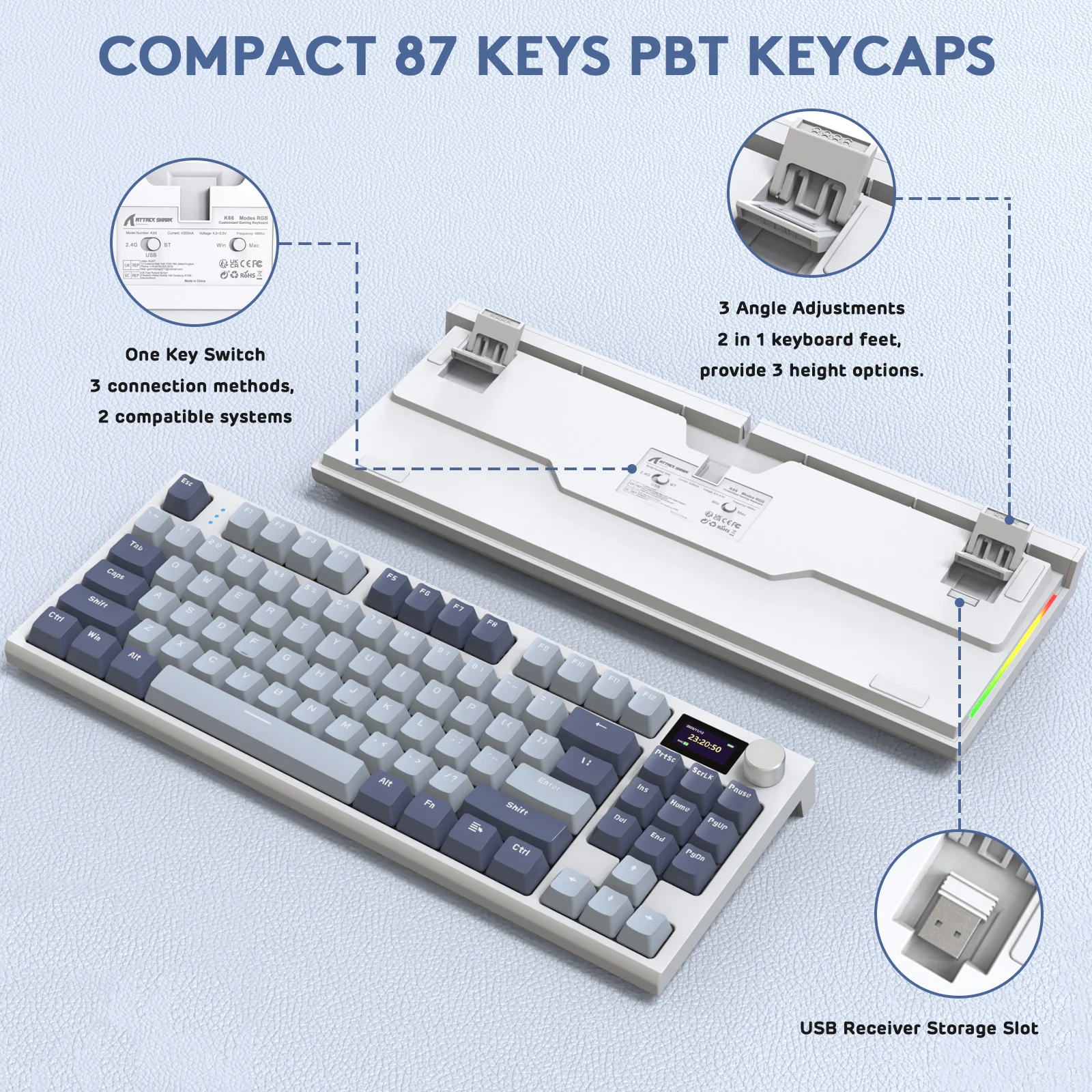 ATTACK SHARK K86 Wireless Mechanical Keyboard with Coiled Cable