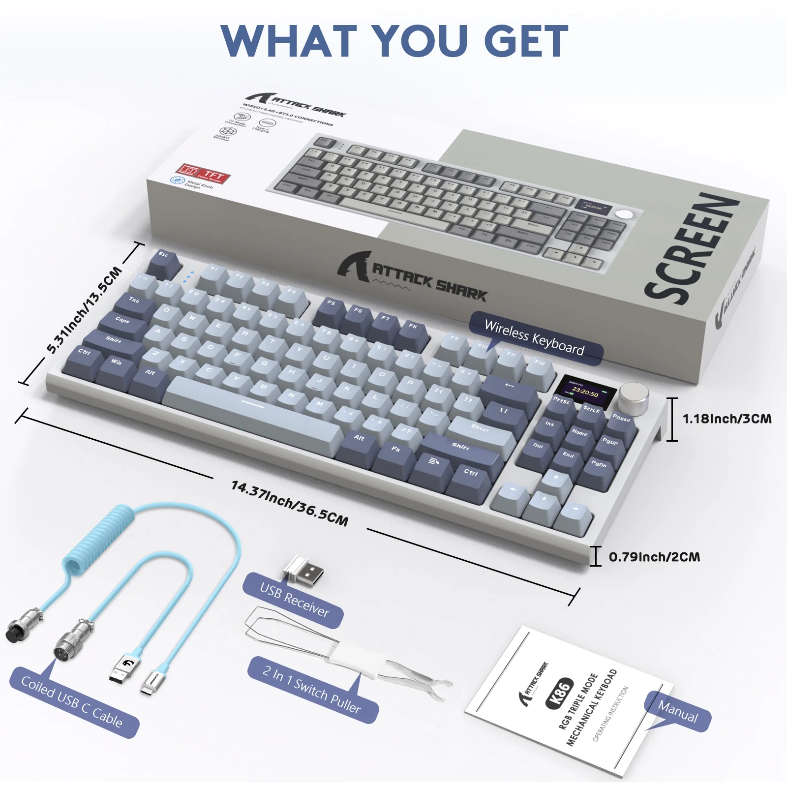 ATTACK SHARK K86 Wireless Mechanical Keyboard with Coiled Cable