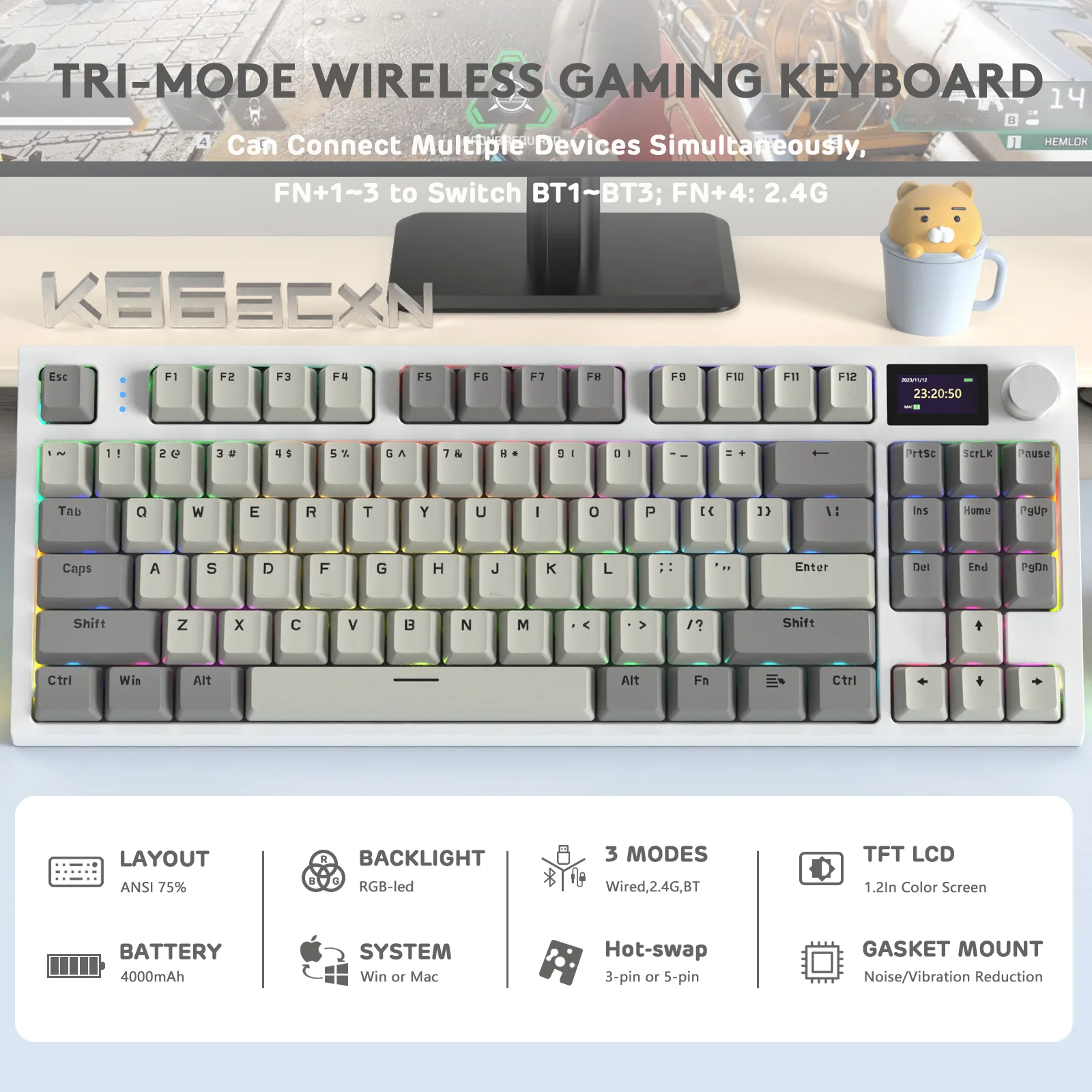 ATTACK SHARK K86 Wireless Mechanical Keyboard with Coiled Cable