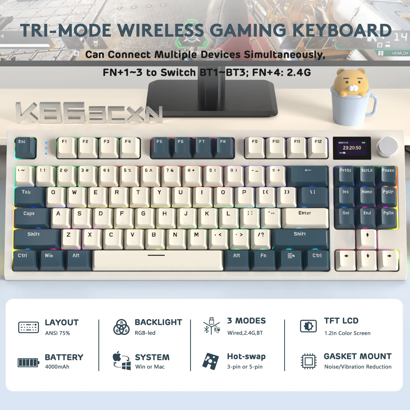 ATTACK SHARK K86 Wireless Mechanical Keyboard with Coiled Cable