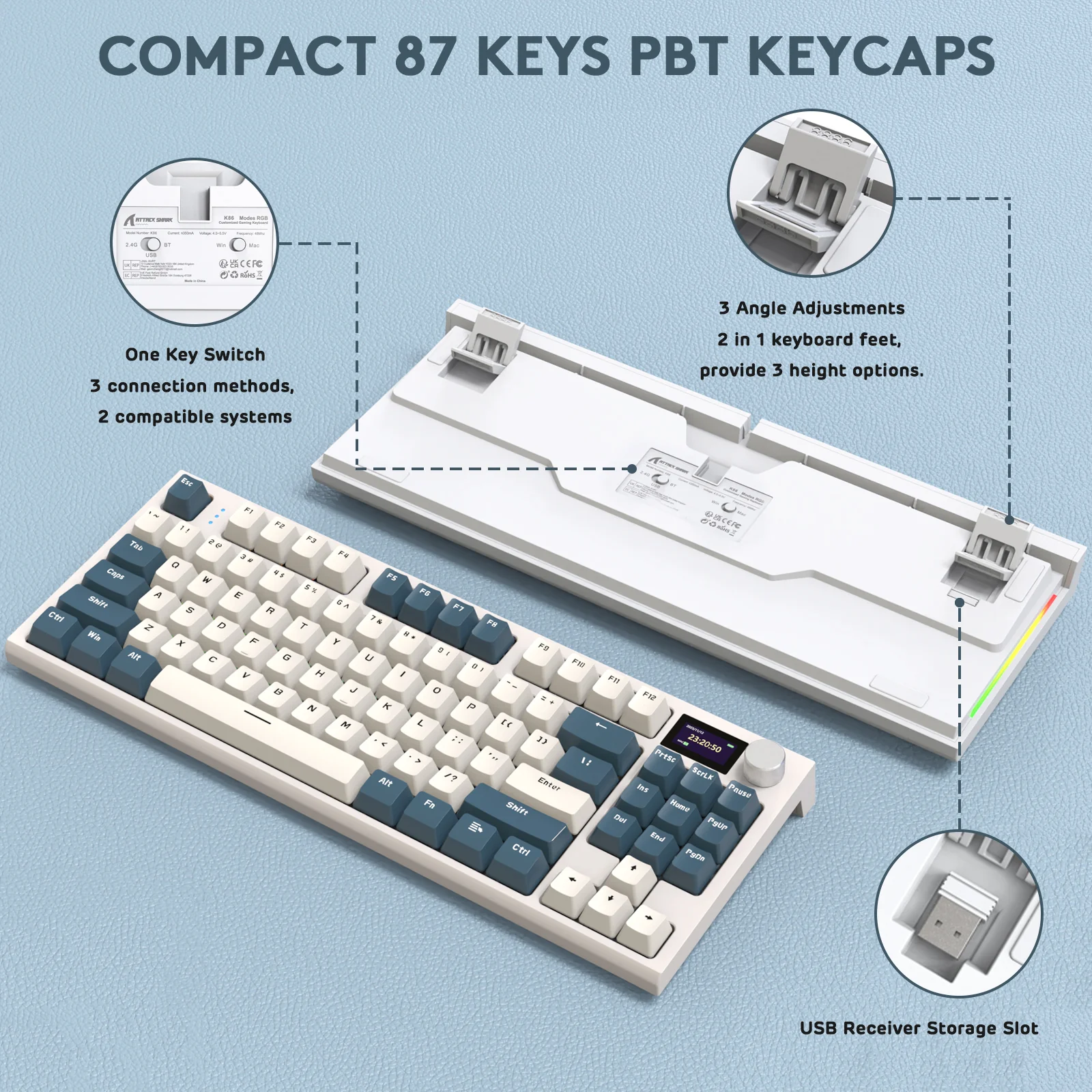 ATTACK SHARK K86 Wireless Mechanical Keyboard with Coiled Cable