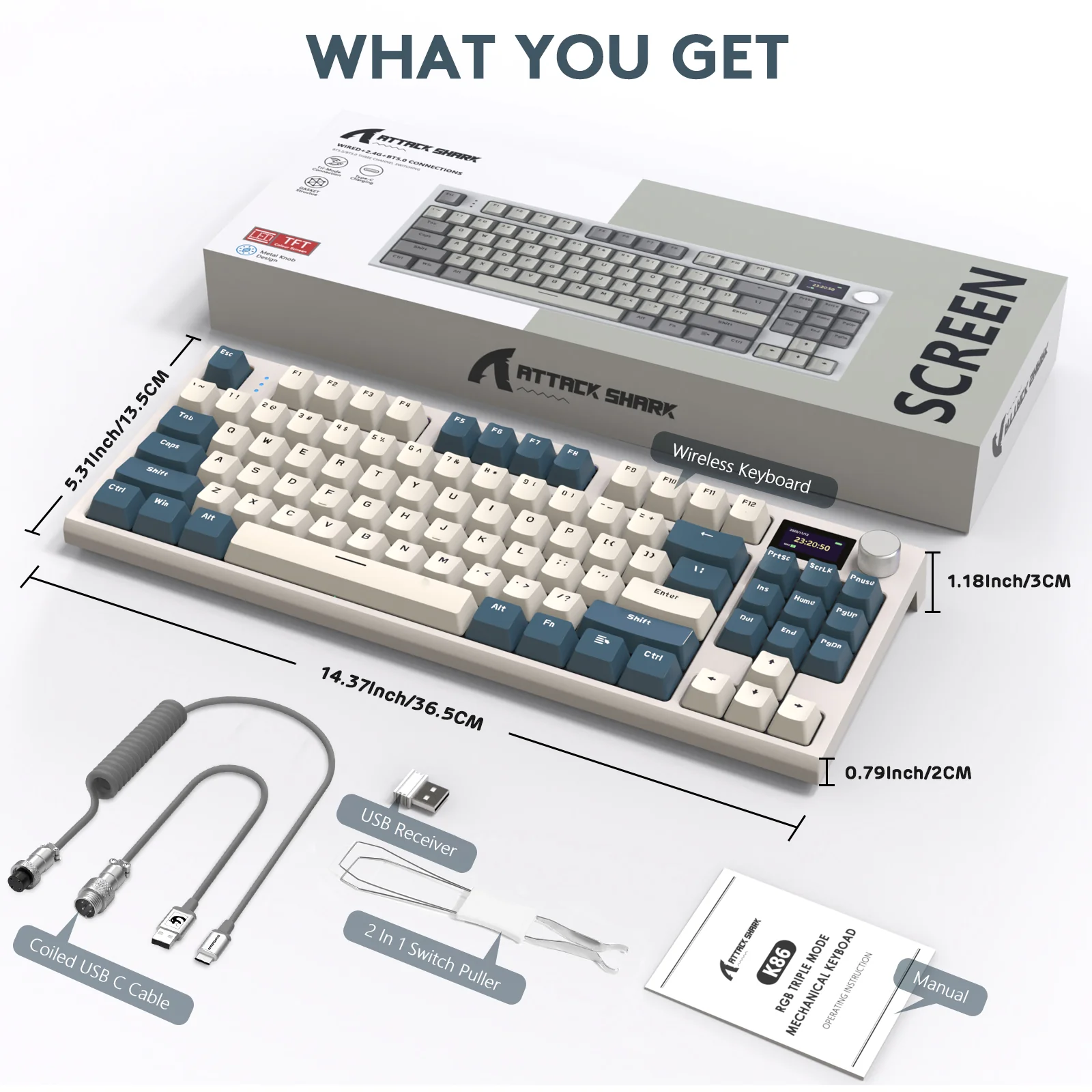 ATTACK SHARK K86 Wireless Mechanical Keyboard with Coiled Cable
