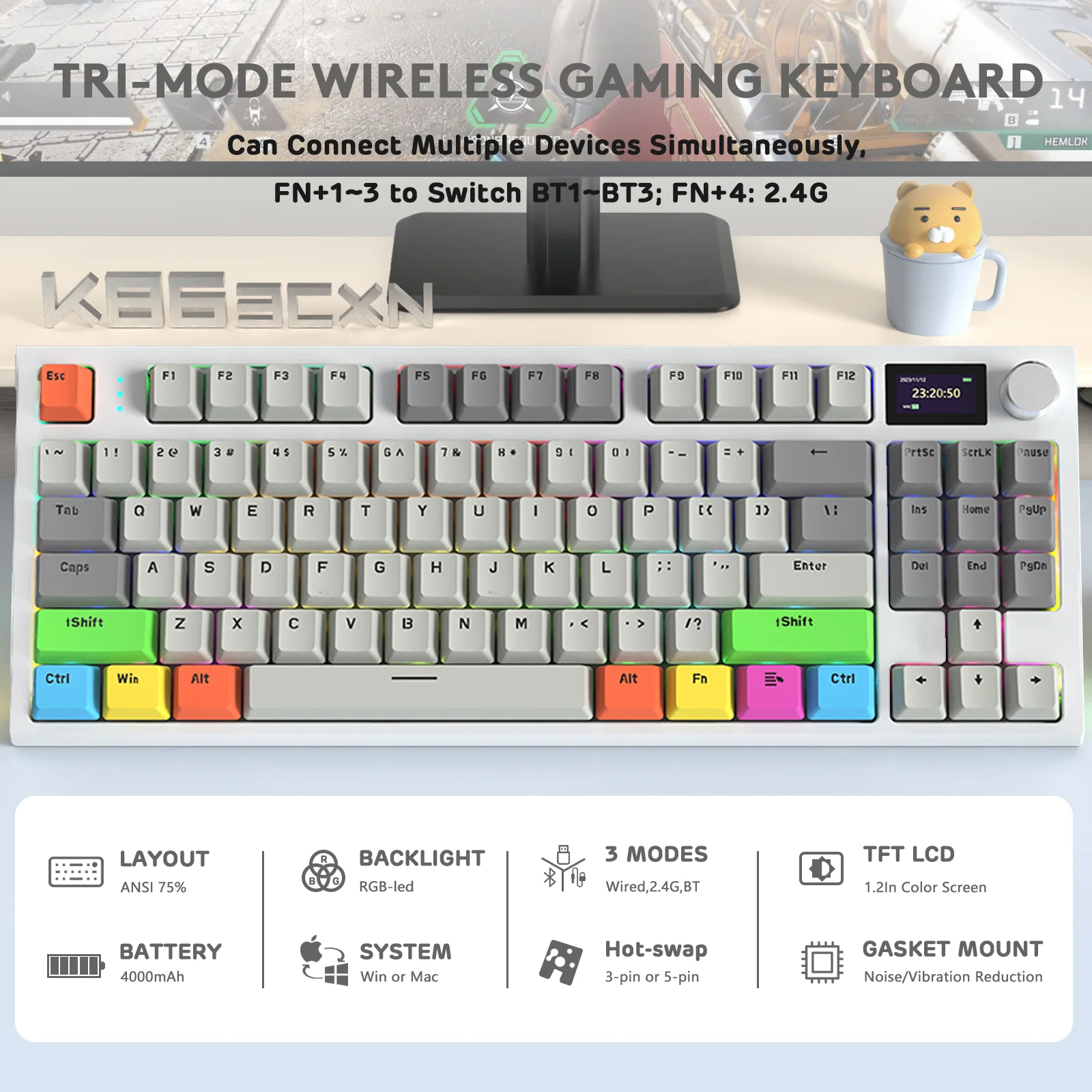 ATTACK SHARK K86 Wireless Mechanical Keyboard with Coiled Cable