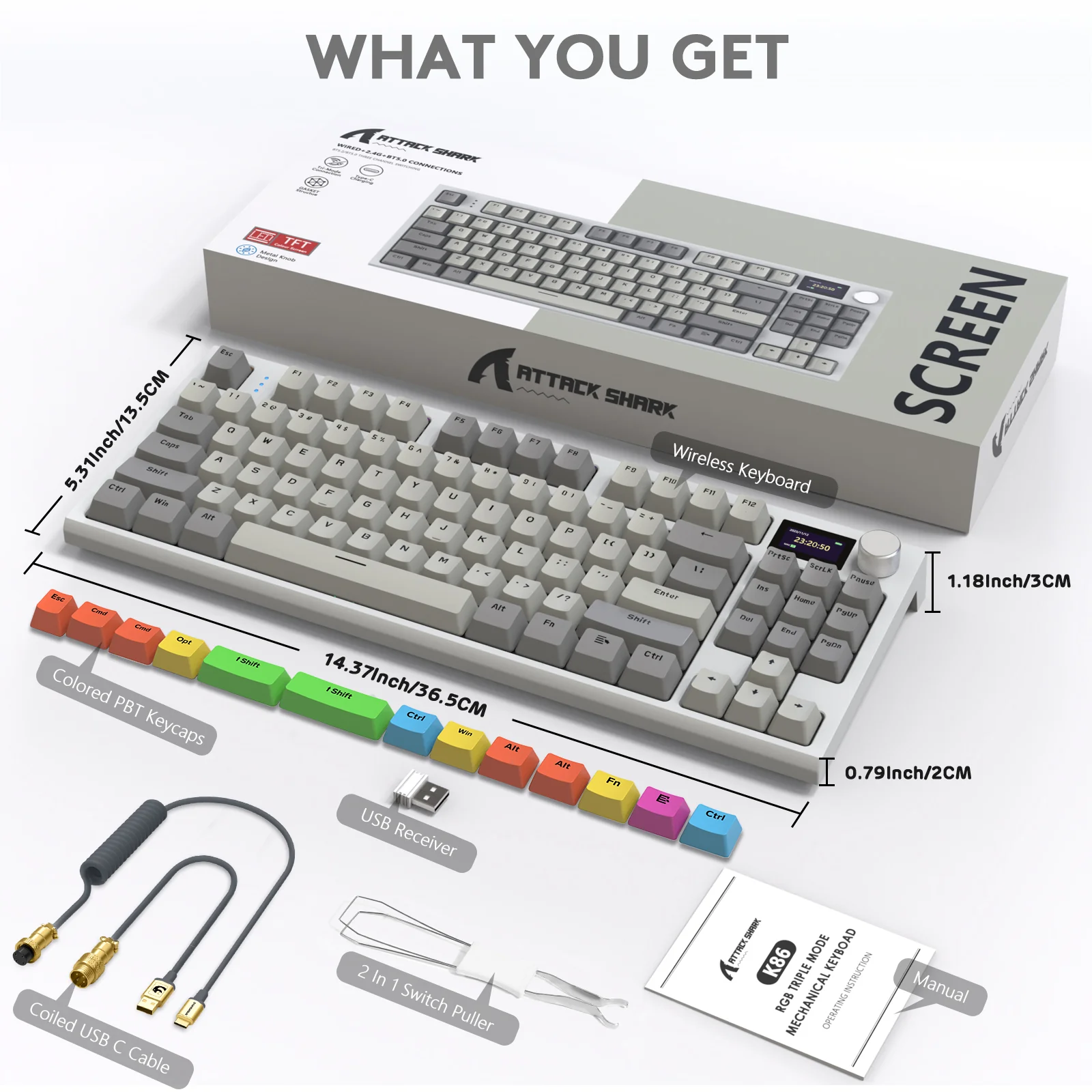 ATTACK SHARK K86 Wireless Mechanical Keyboard with Coiled Cable
