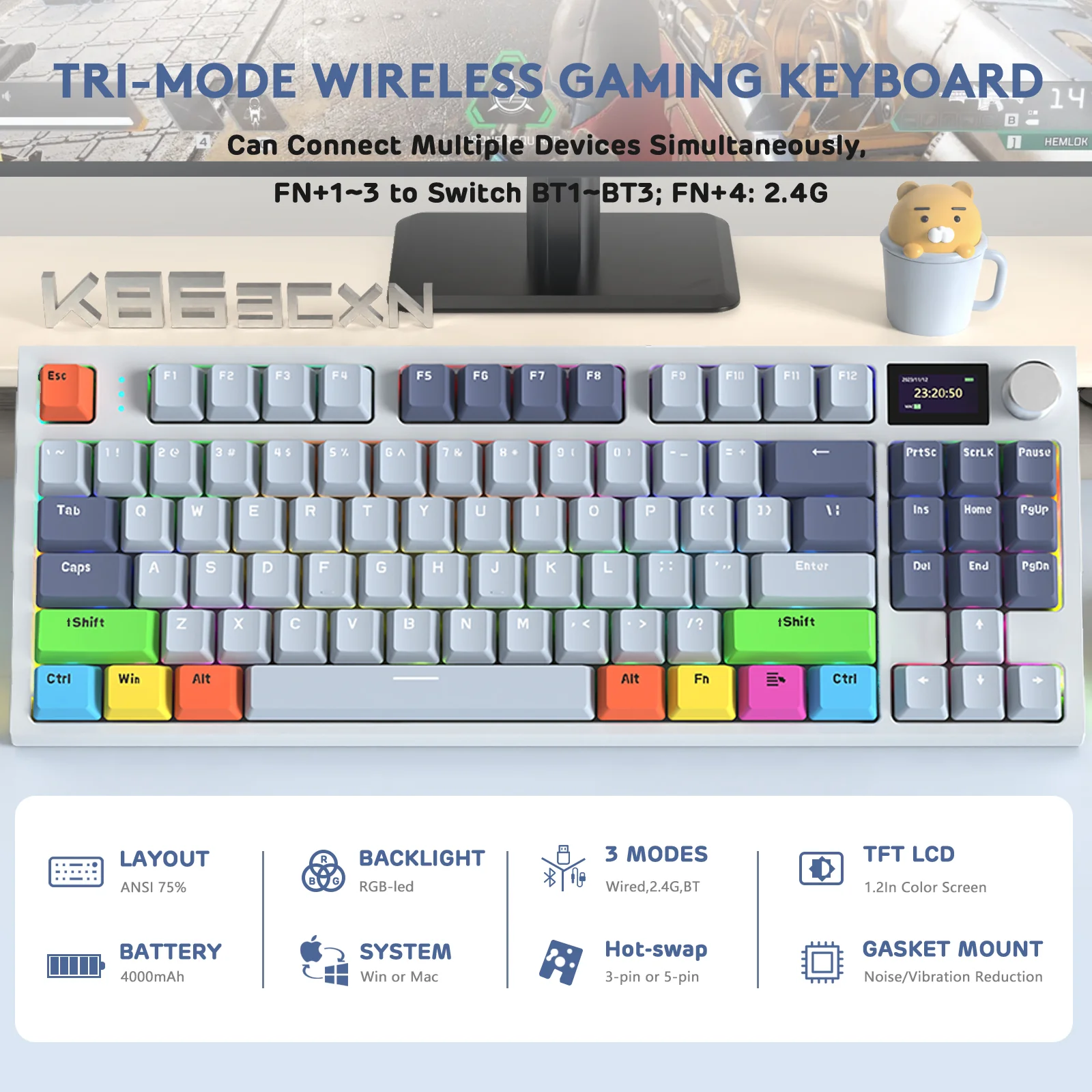 ATTACK SHARK K86 Wireless Mechanical Keyboard with Coiled Cable