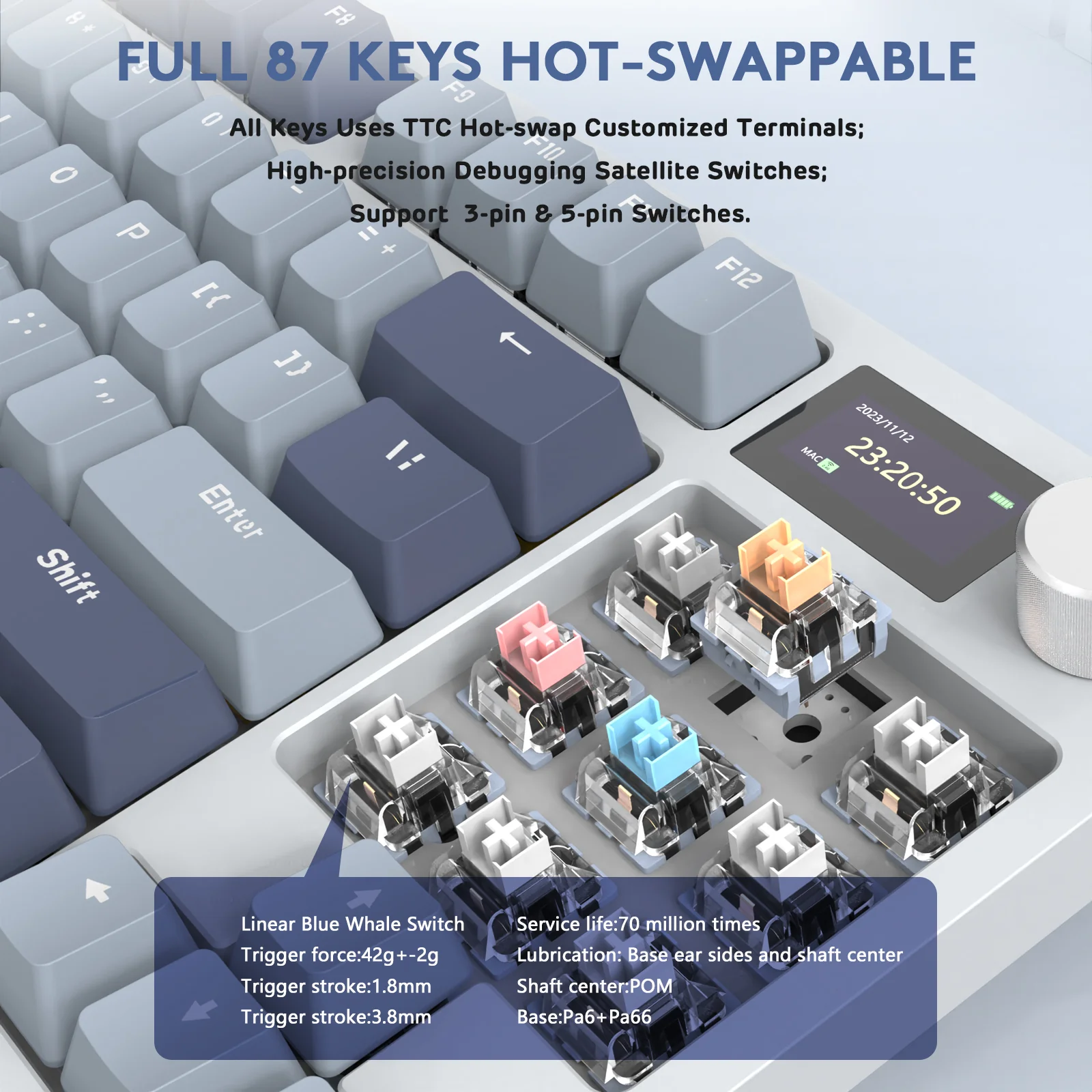 ATTACK SHARK K86 Wireless Mechanical Keyboard with Coiled Cable