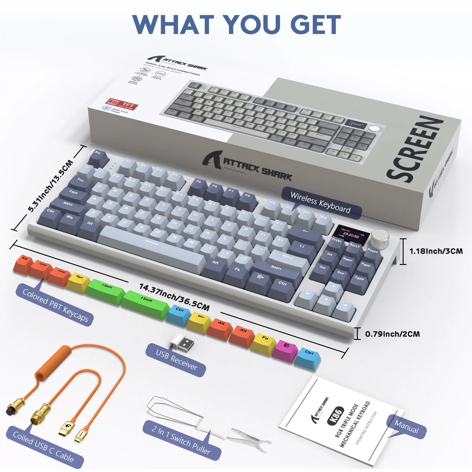 ATTACK SHARK K86 Wireless Mechanical Keyboard with Coiled Cable