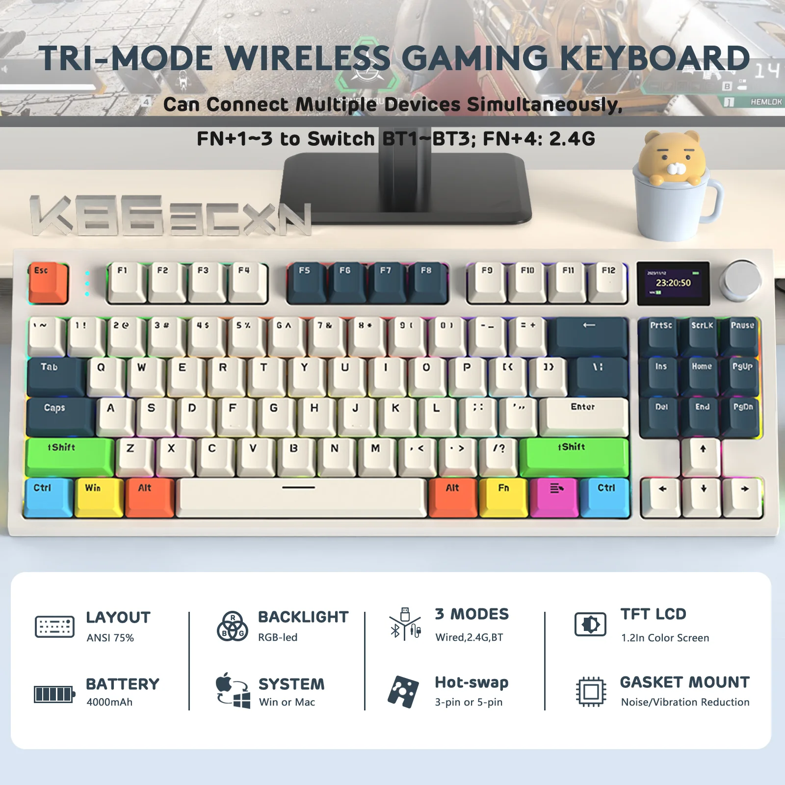 ATTACK SHARK K86 Wireless Mechanical Keyboard with Coiled Cable