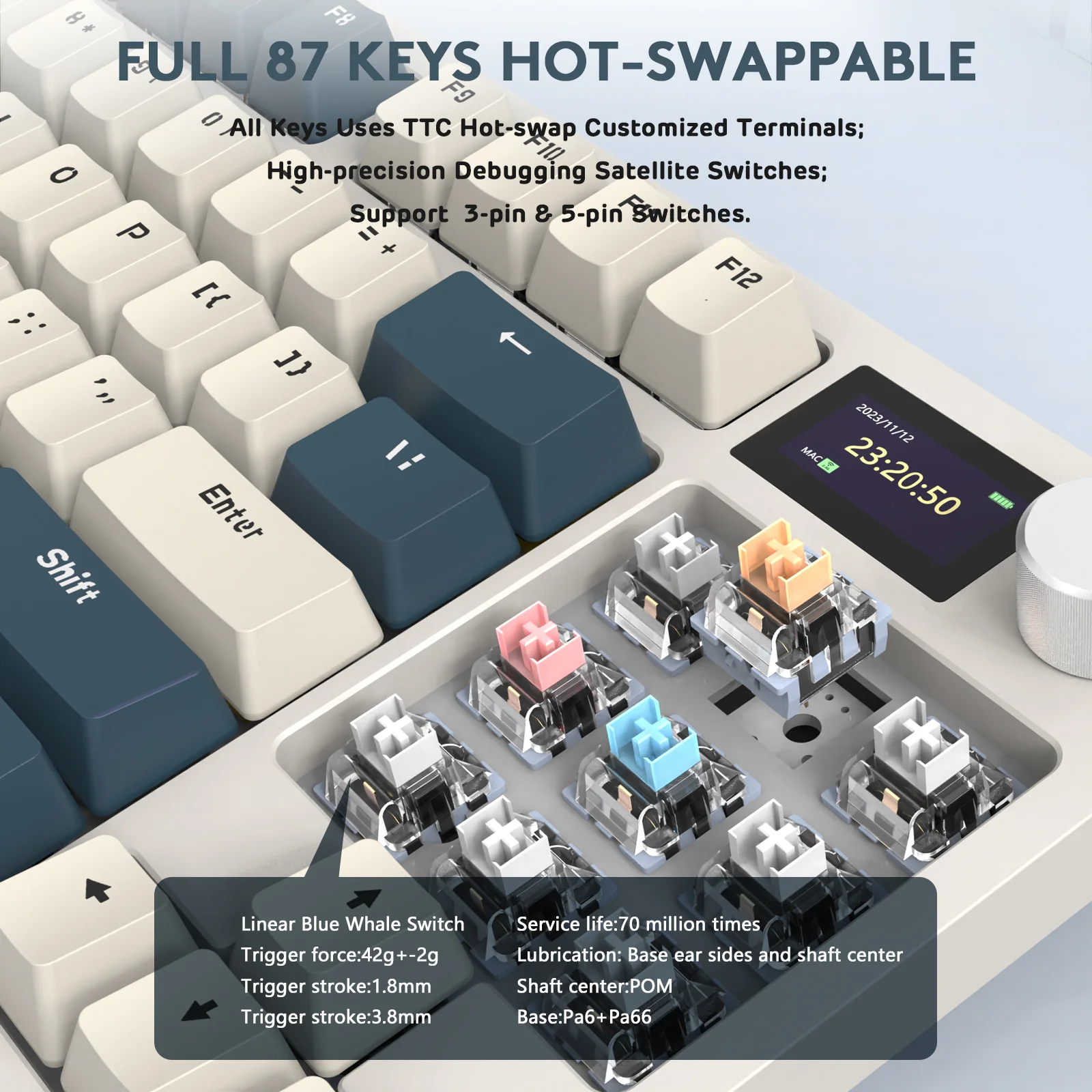 ATTACK SHARK K86 Wireless Mechanical Keyboard with Coiled Cable