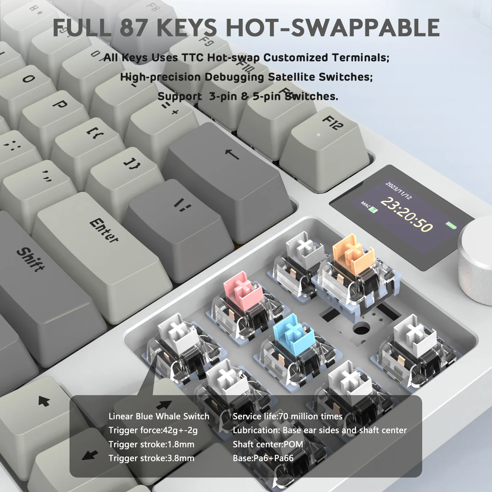 ATTACK SHARK K86 Wireless Mechanical Keyboard with Coiled Cable