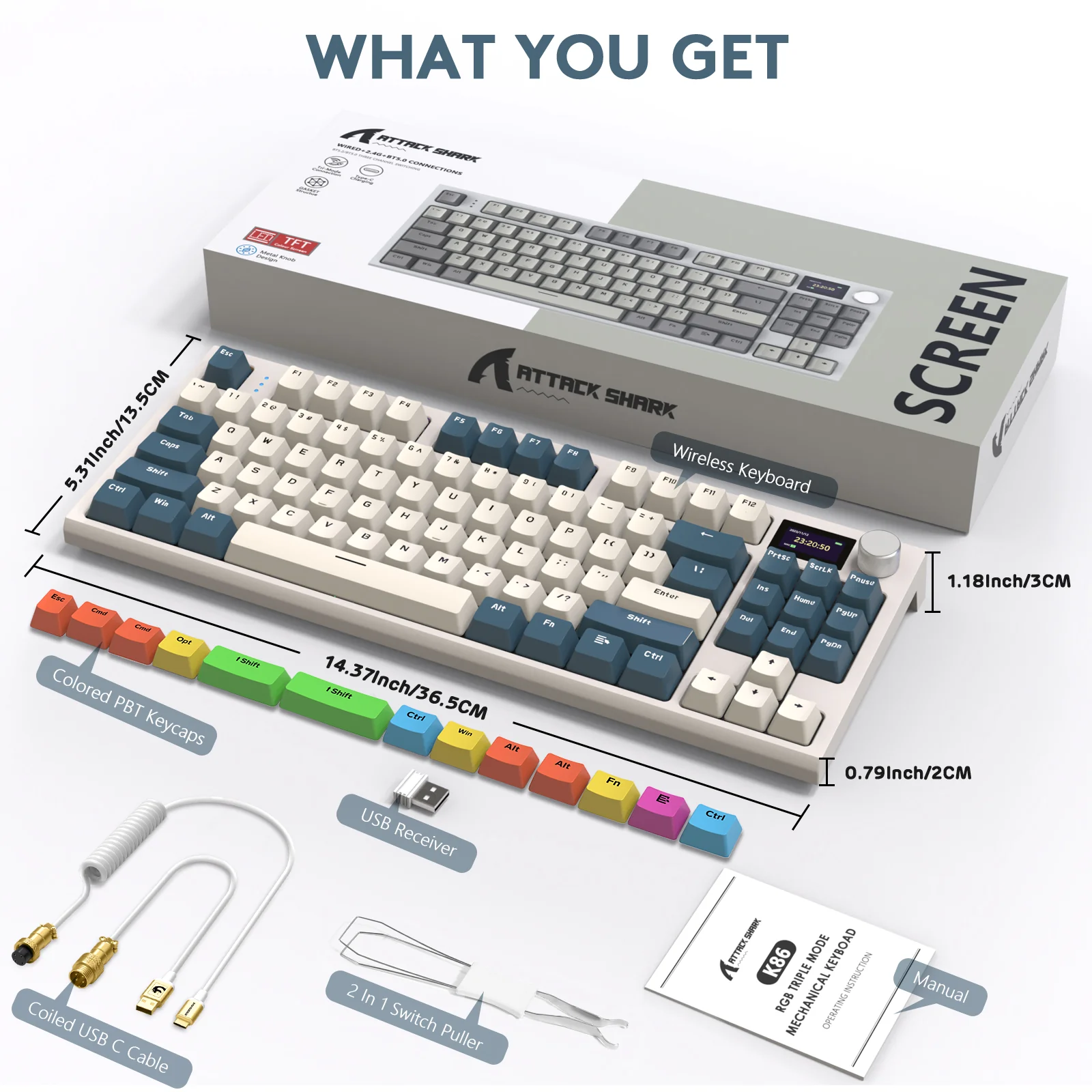 ATTACK SHARK K86 Wireless Mechanical Keyboard with Coiled Cable