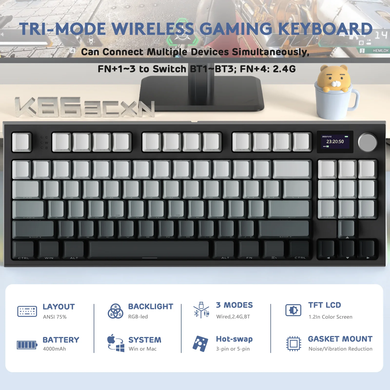 ATTACK SHARK K86 Wireless Mechanical Keyboard with Coiled Cable