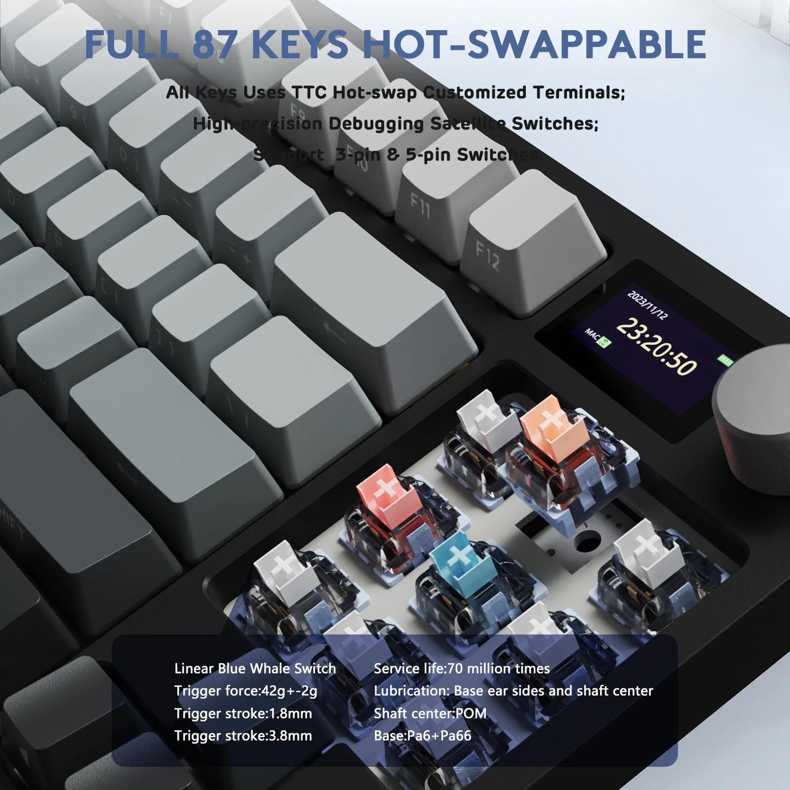 ATTACK SHARK K86 Wireless Mechanical Keyboard with Coiled Cable