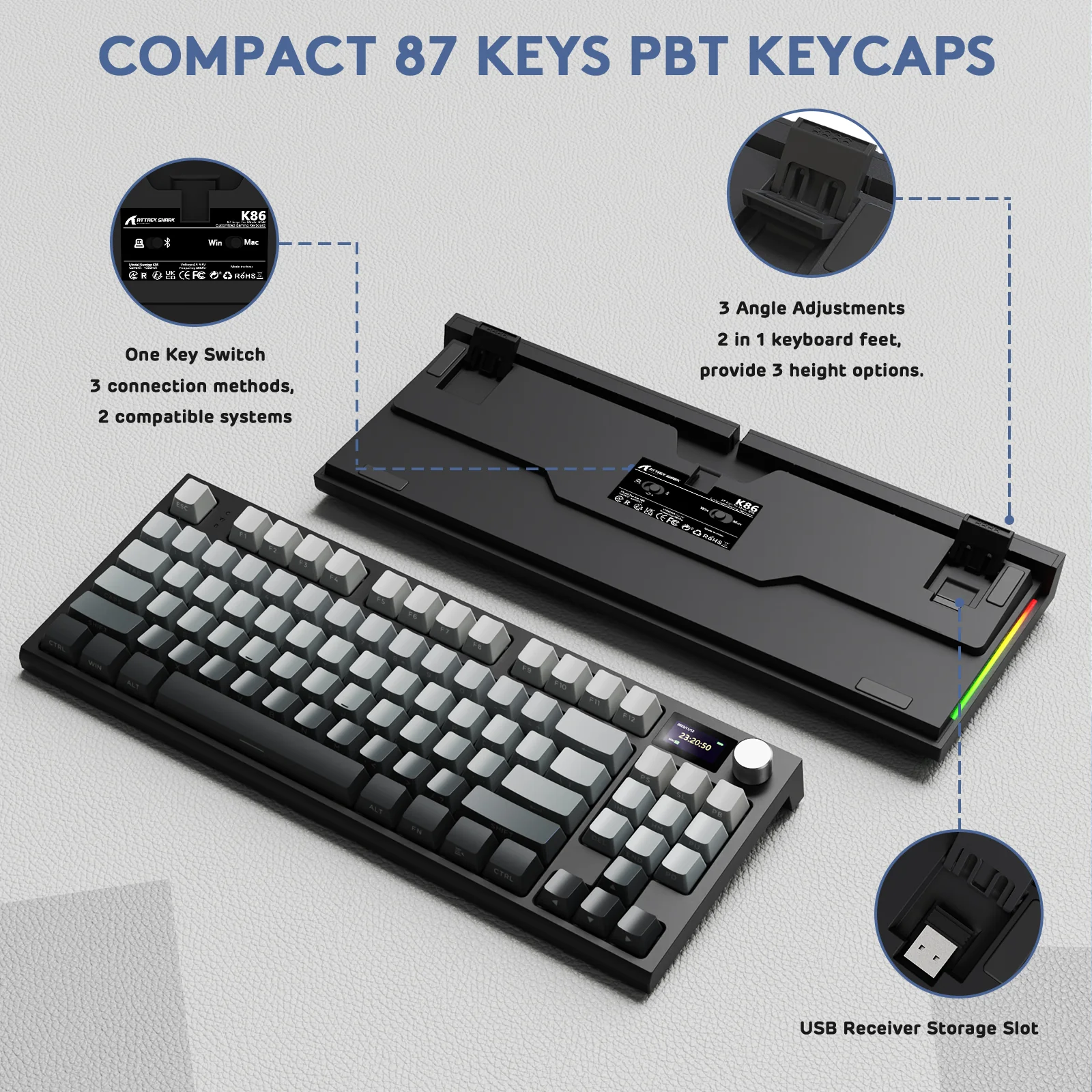 ATTACK SHARK K86 Wireless Mechanical Keyboard with Coiled Cable