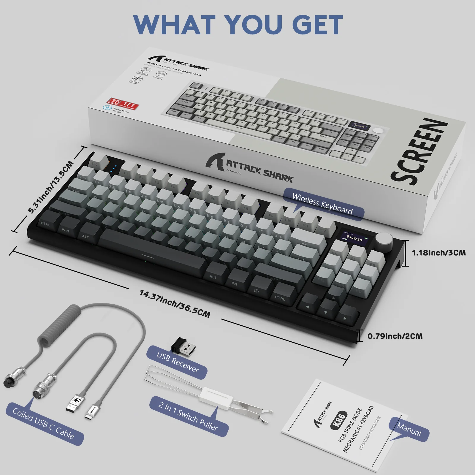 ATTACK SHARK K86 Wireless Mechanical Keyboard with Coiled Cable