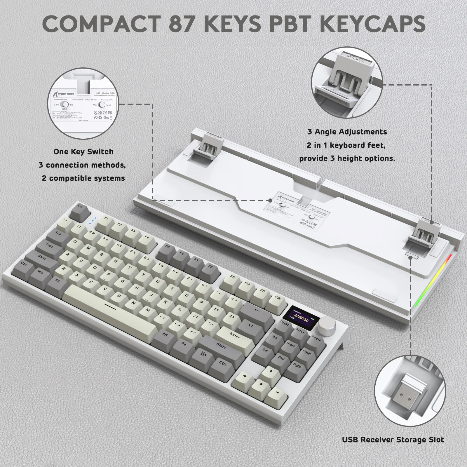 ATTACK SHARK K86 Wireless Mechanical Keyboard with Coiled Cable