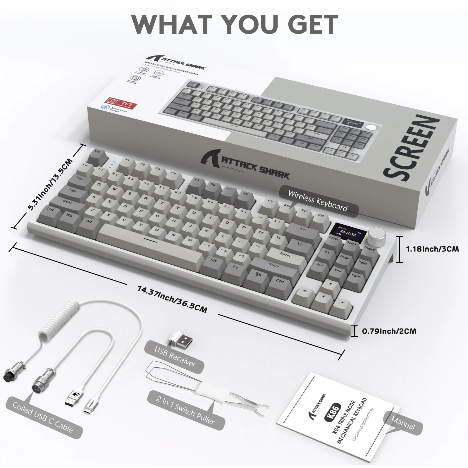 ATTACK SHARK K86 Wireless Mechanical Keyboard with Coiled Cable