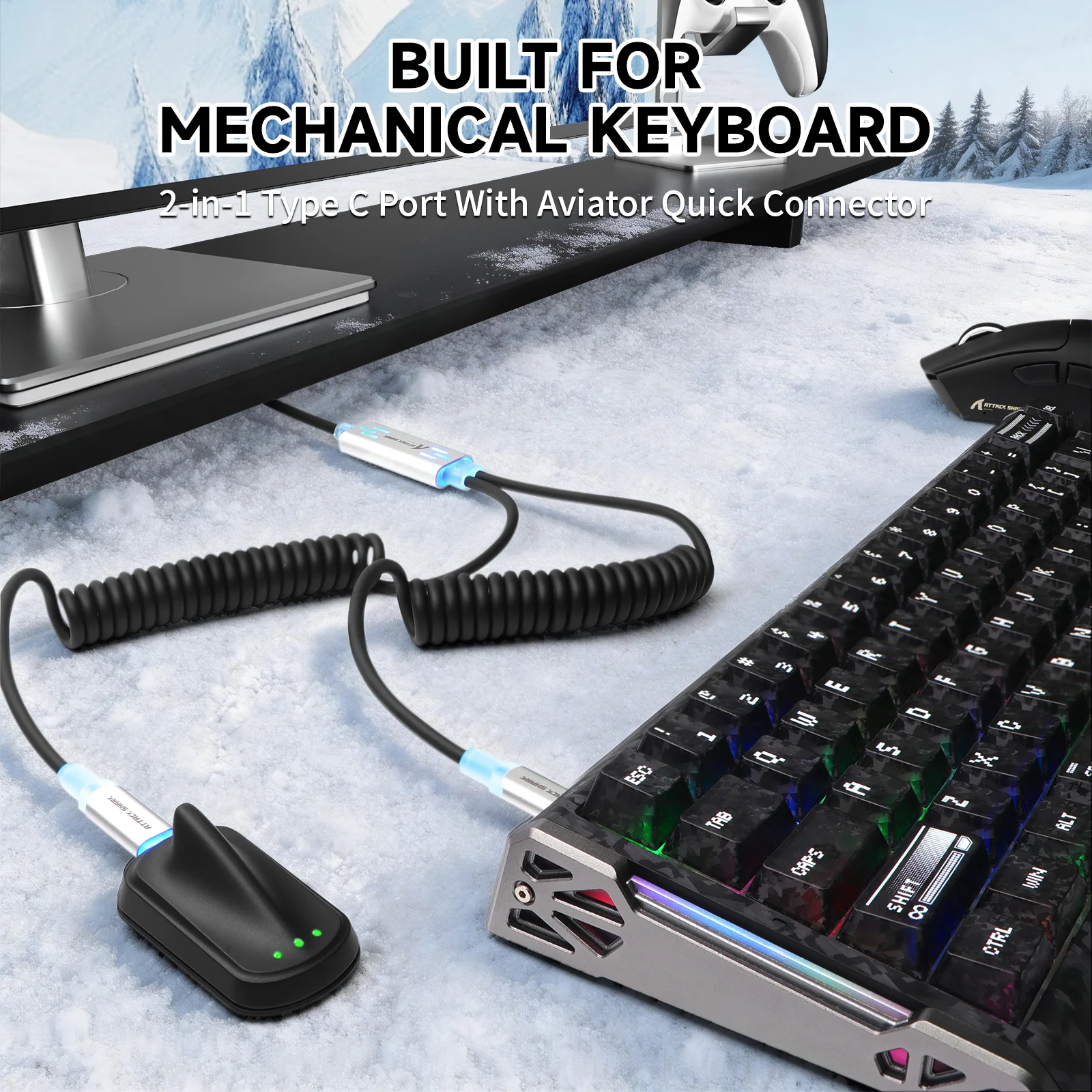 ATTACK SHARK C08 2-in-1 Custom Aviation Cable for 8kHz Magnetic Keyboards