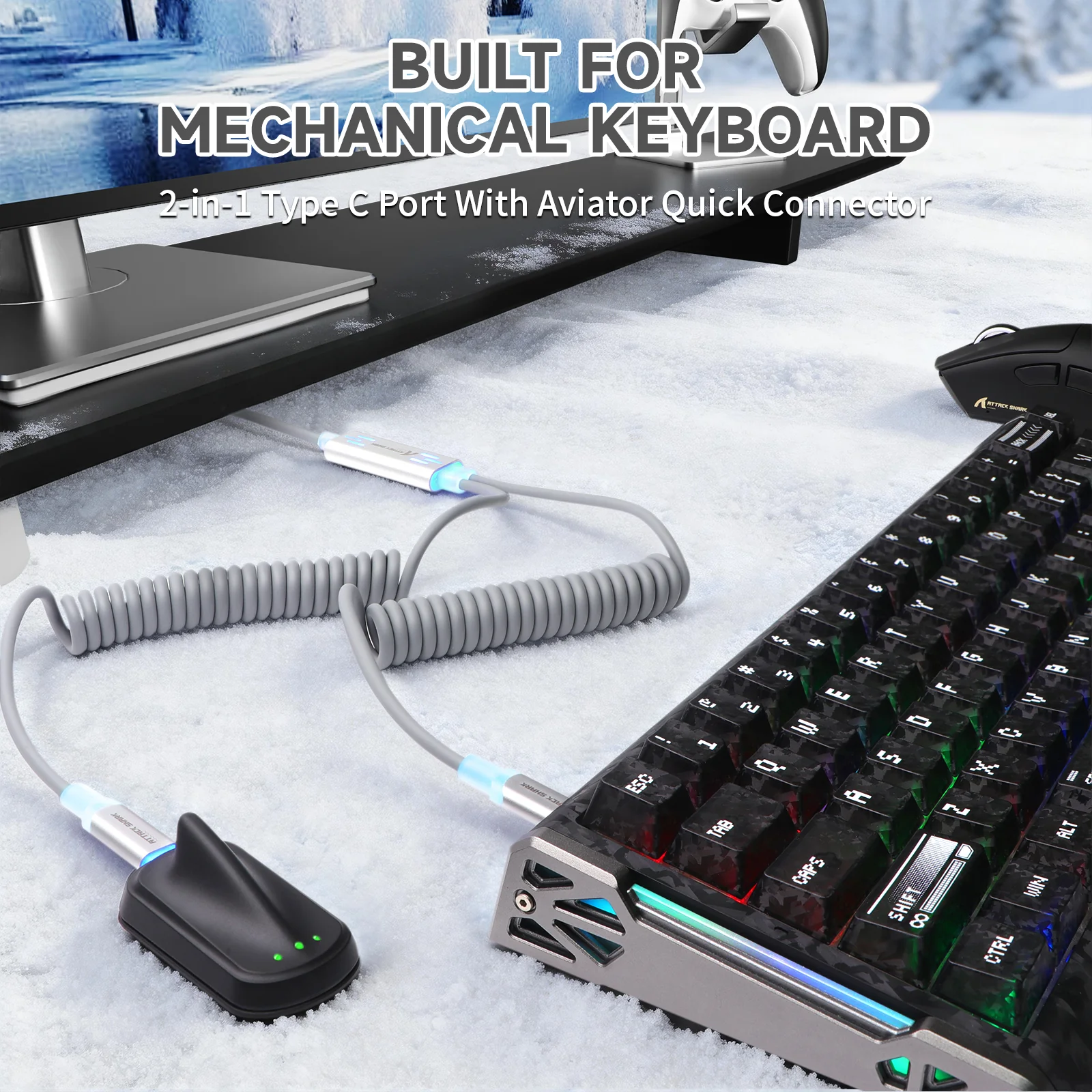 ATTACK SHARK C08 2-in-1 Custom Aviation Cable for 8kHz Magnetic Keyboards